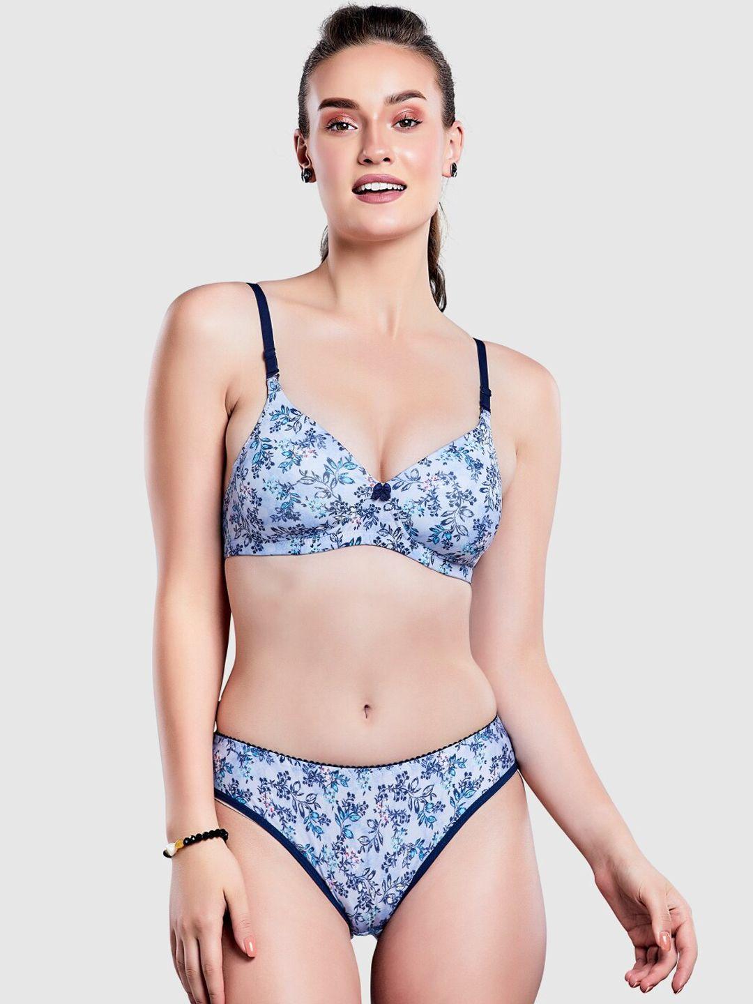 lady love women blue printed lingerie set