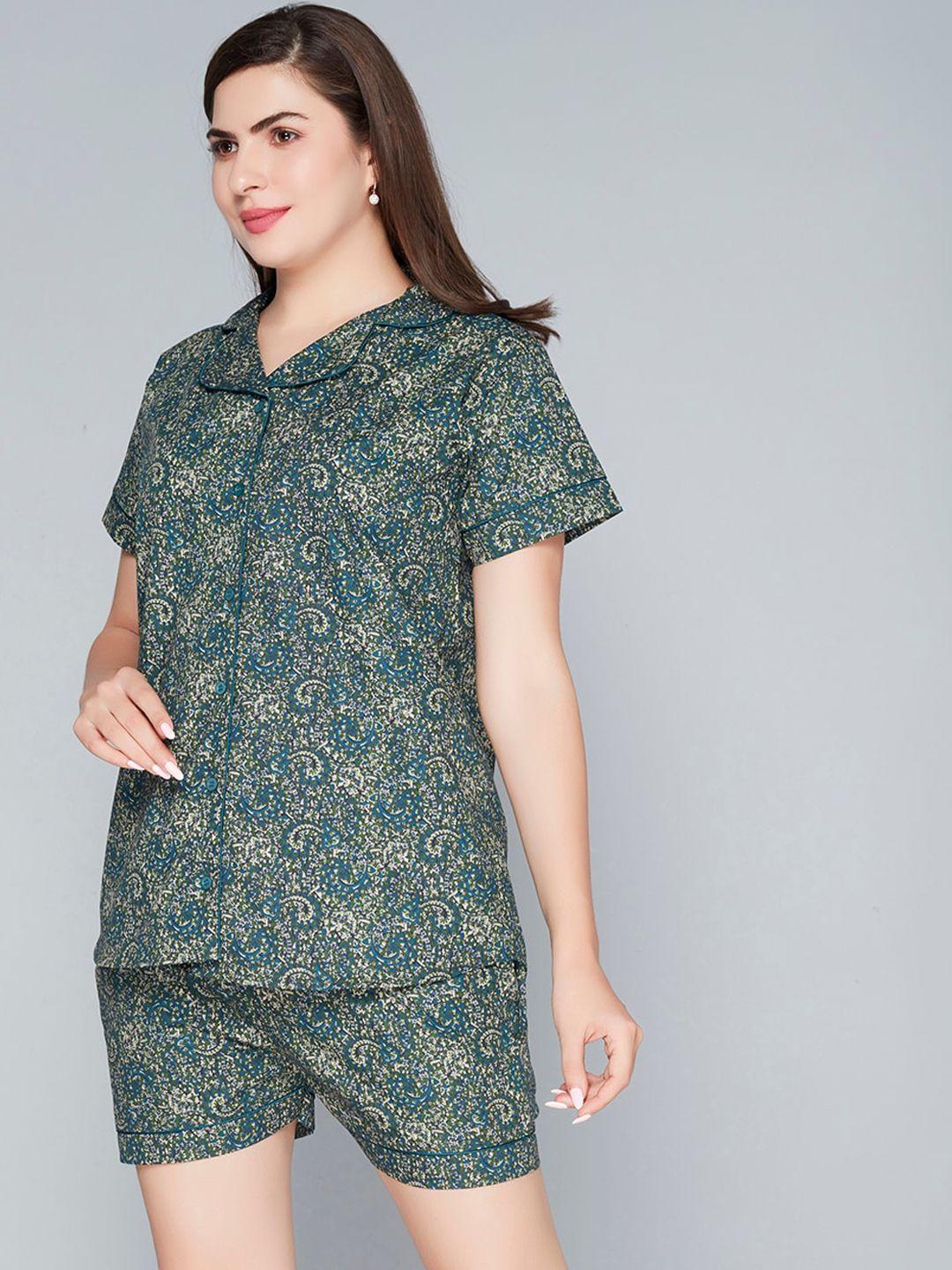 lady love women green & blue printed night suit