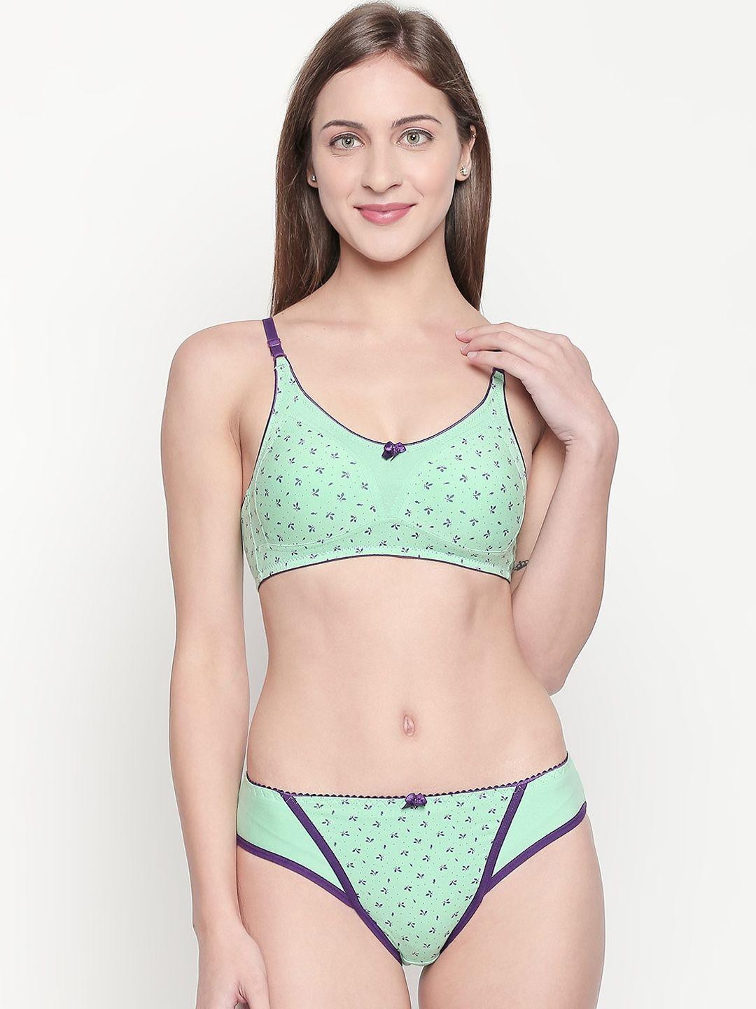 lady love women green & purple printed lingerie set llset9058