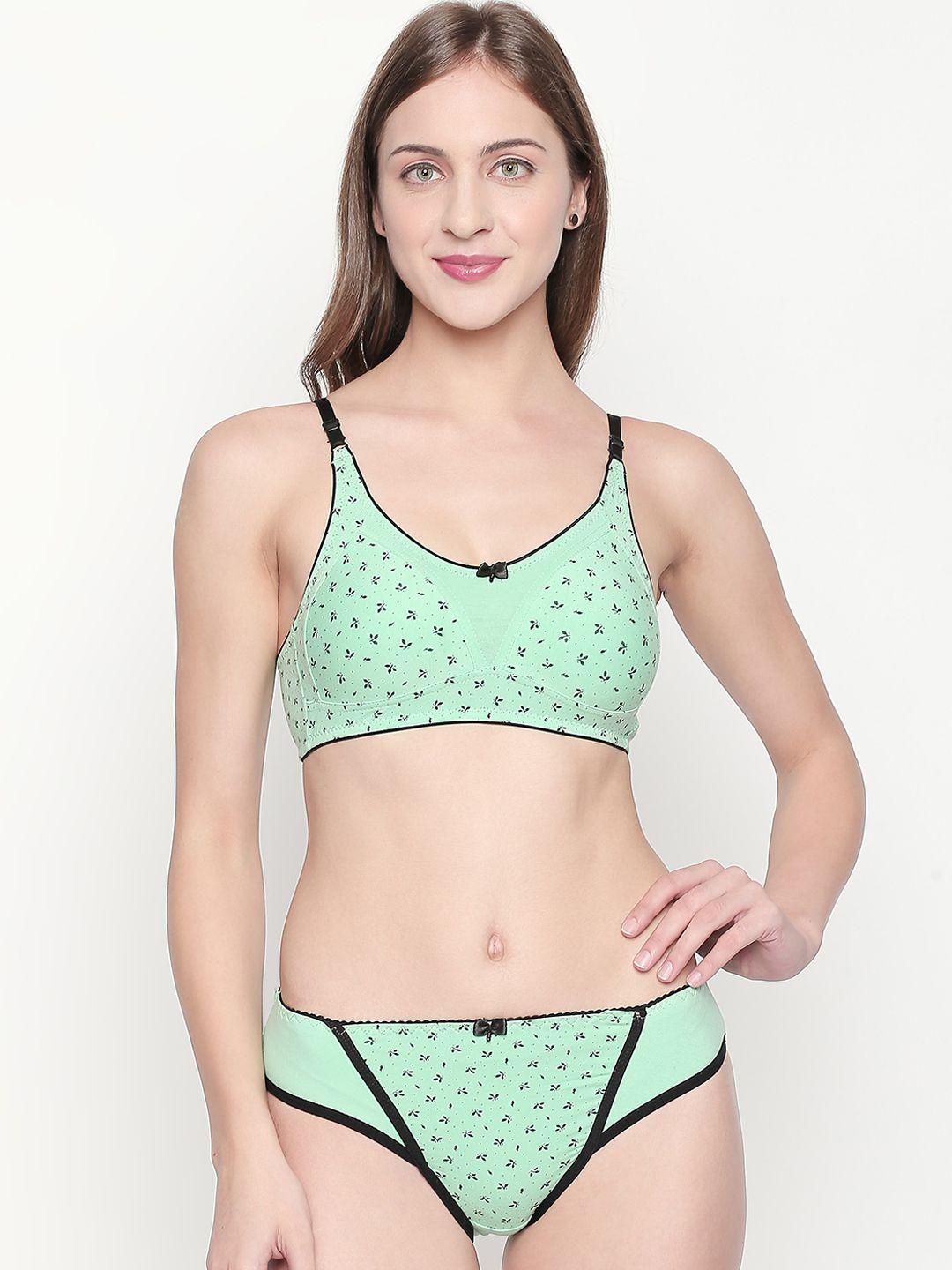 lady love women green printed lingerie set llset1020