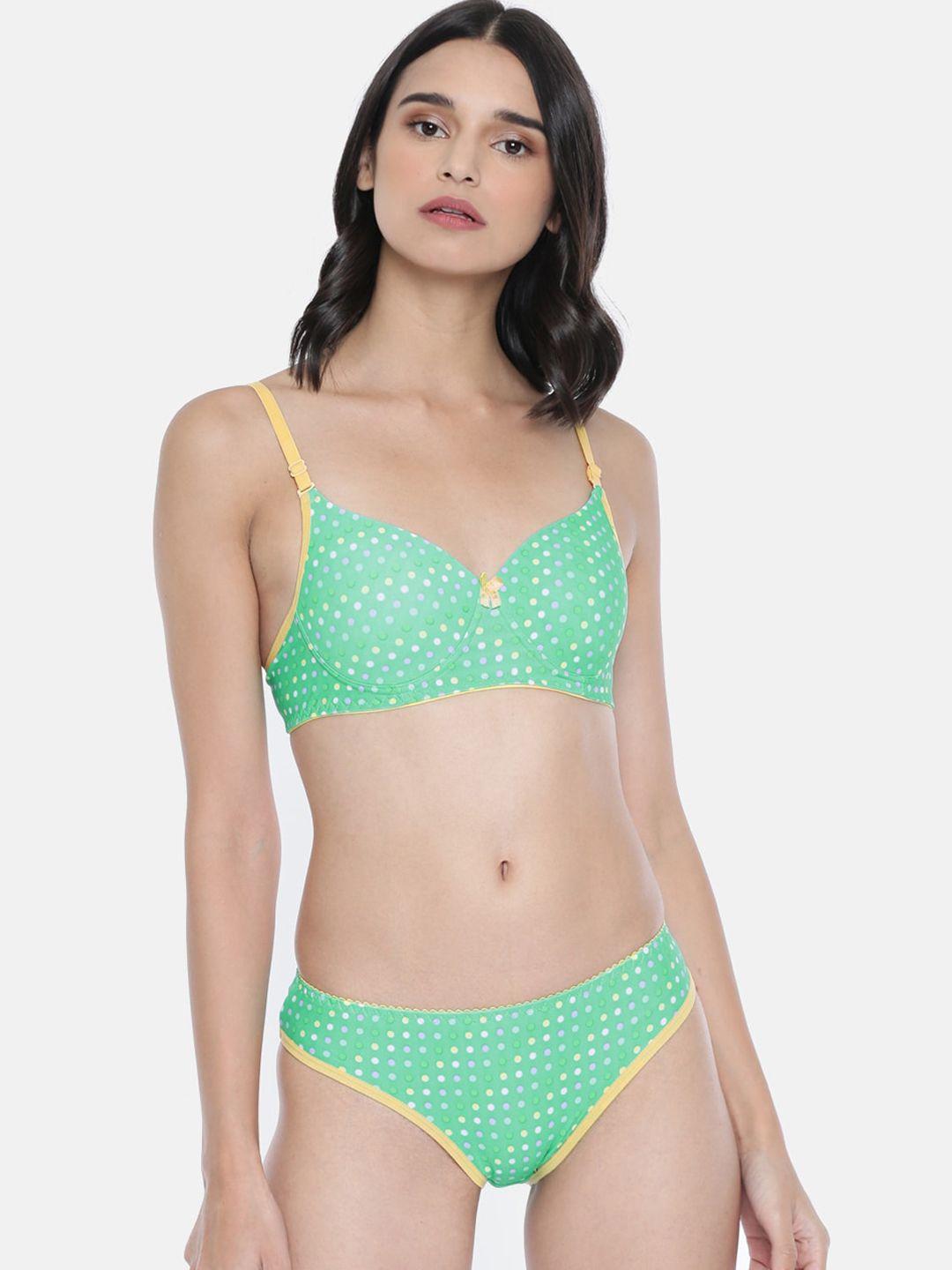 lady love women green printed lingerie set llset9061