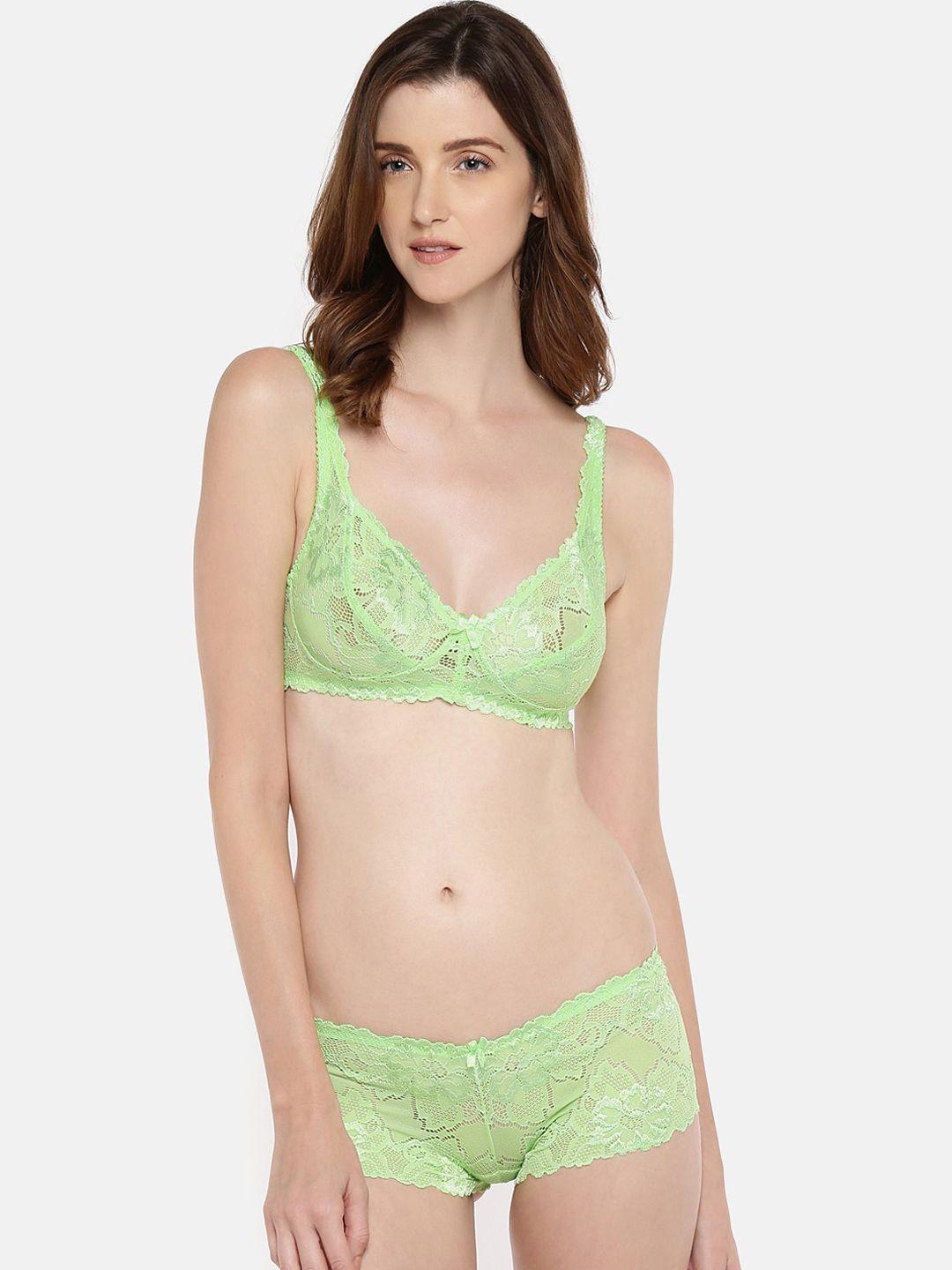 lady love women green self-design lingerie set - llset9021green