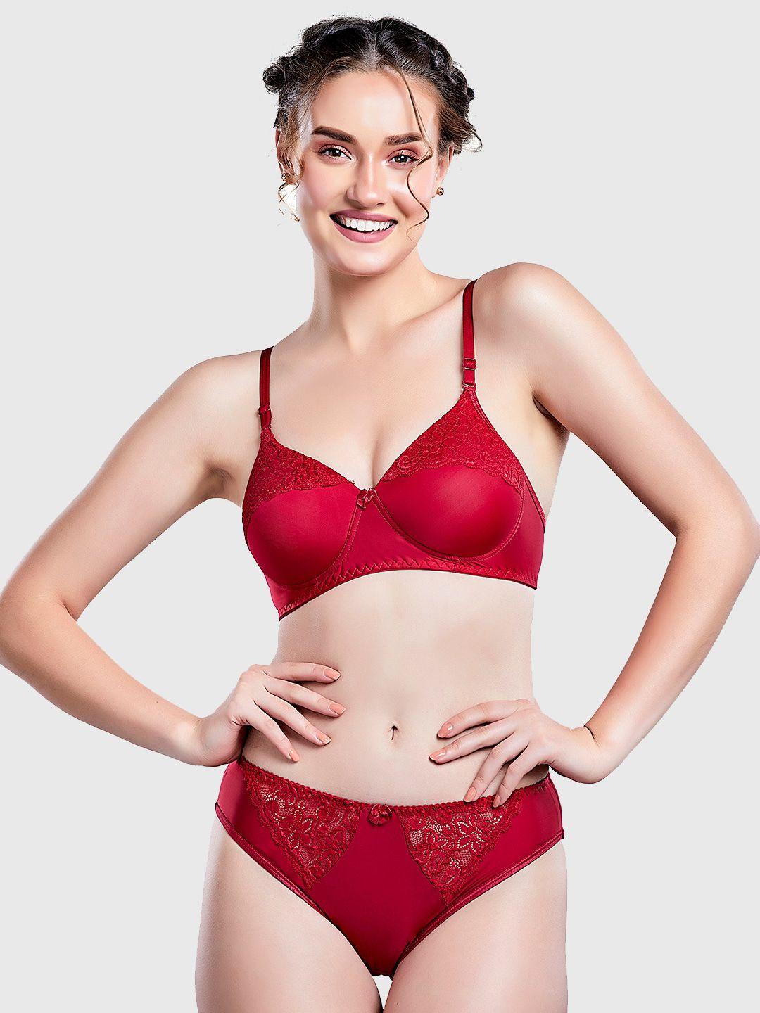 lady love women maroon solid lingerie set llset9054