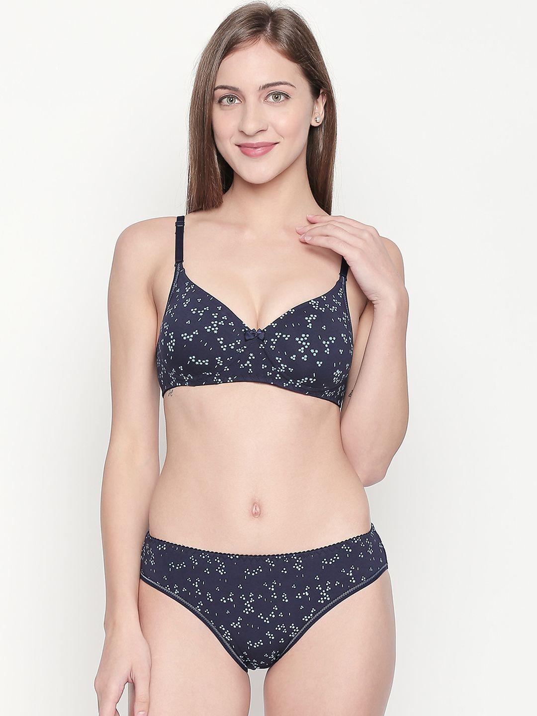 lady love women navy blue printed lingerie set llset1015