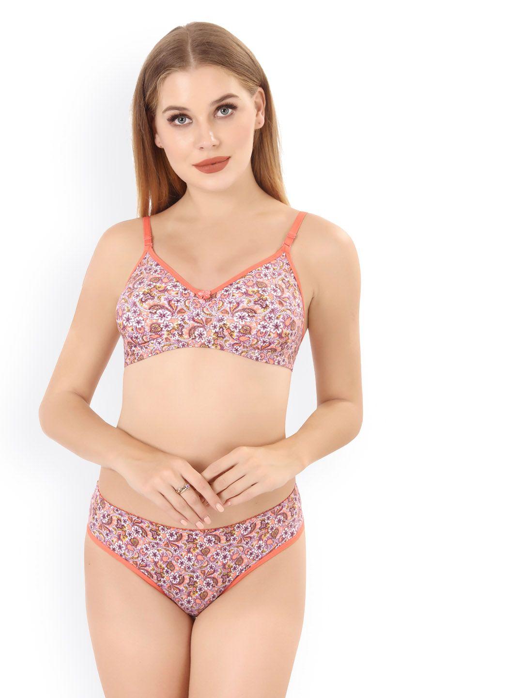 lady love women peach & purple printed lingerie set