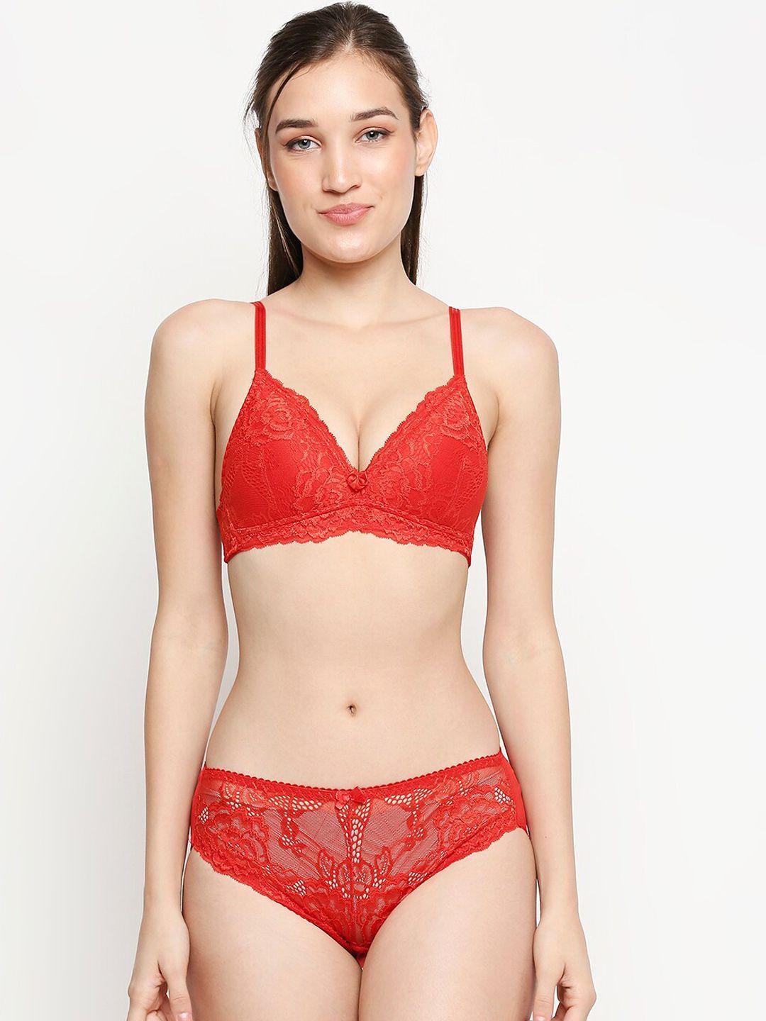 lady love women red self-design lingerie set llset9003red