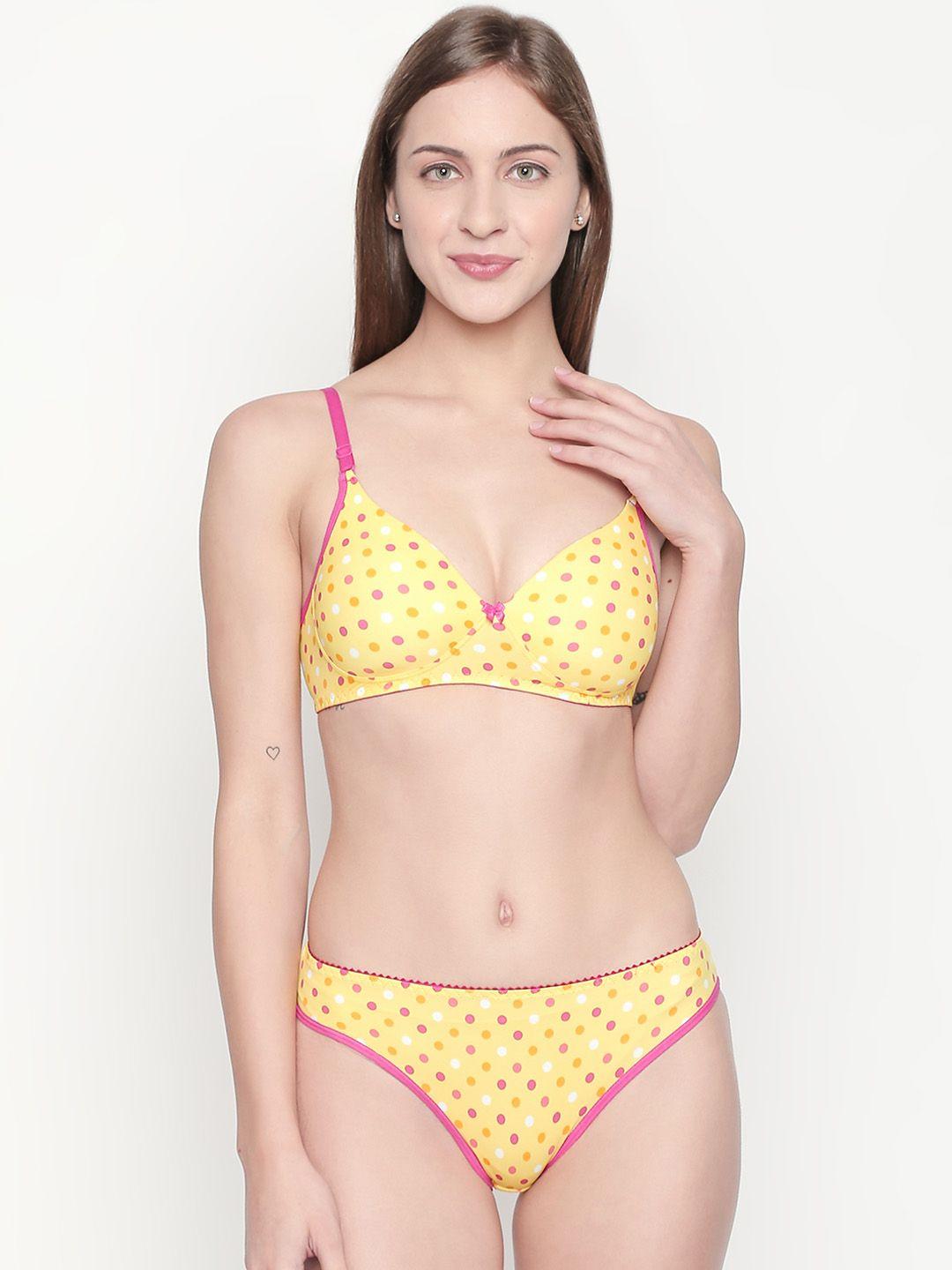 lady love women yellow polka dot lingerie set llset1017