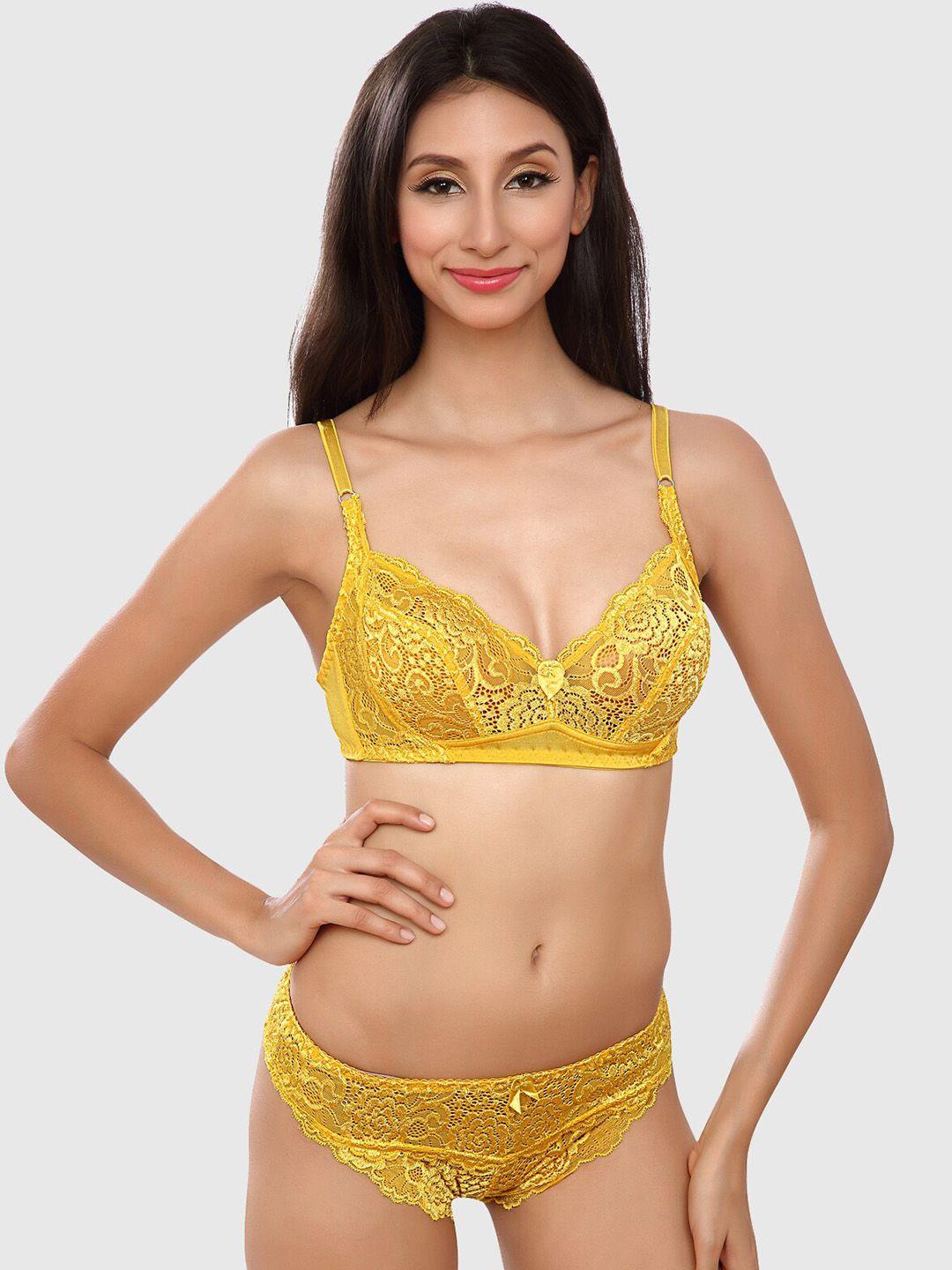 lady love women yellow solid lingerie set llset59000