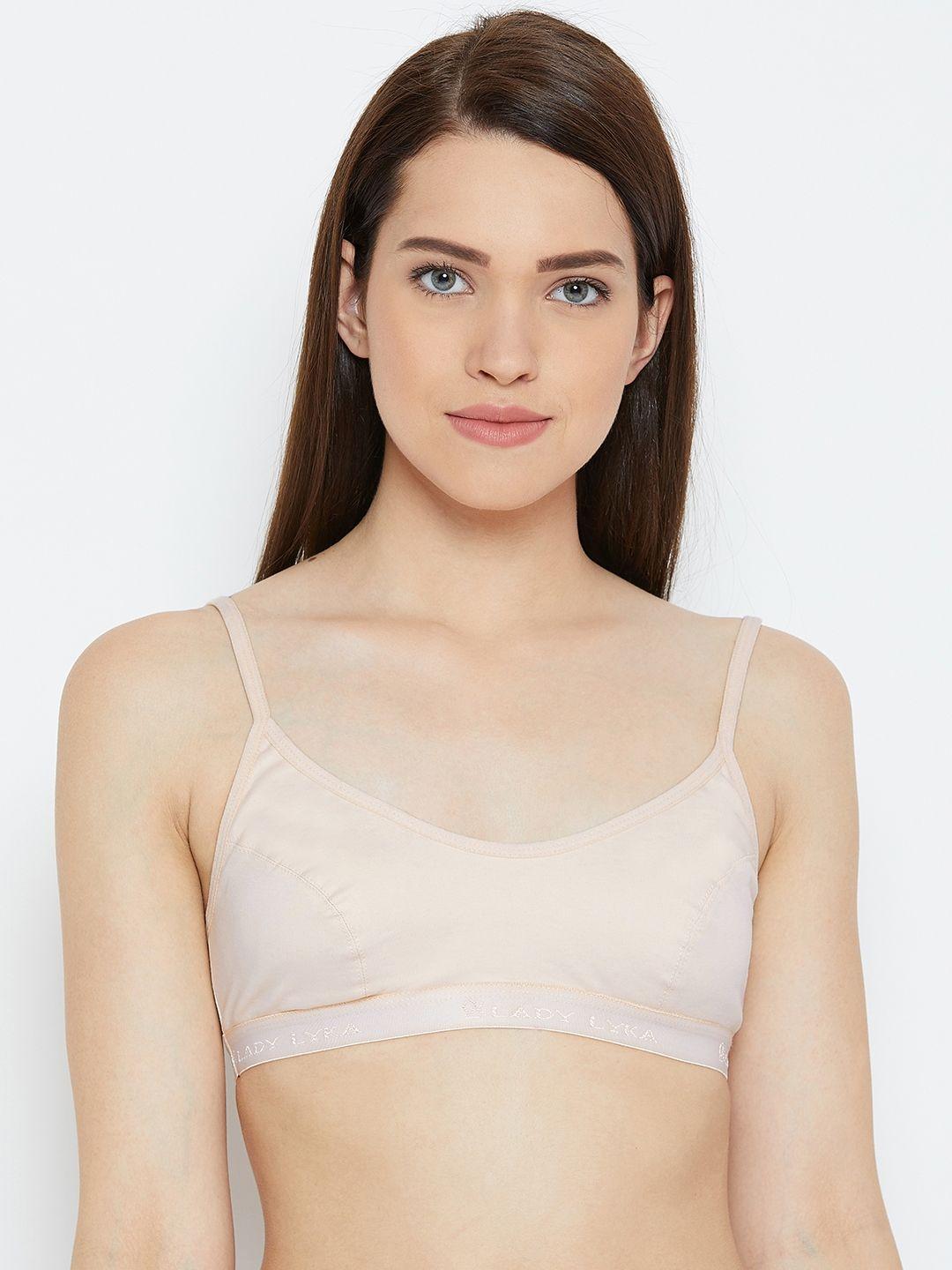 lady lyka beige solid non-wired non padded everyday bra athlete-skn