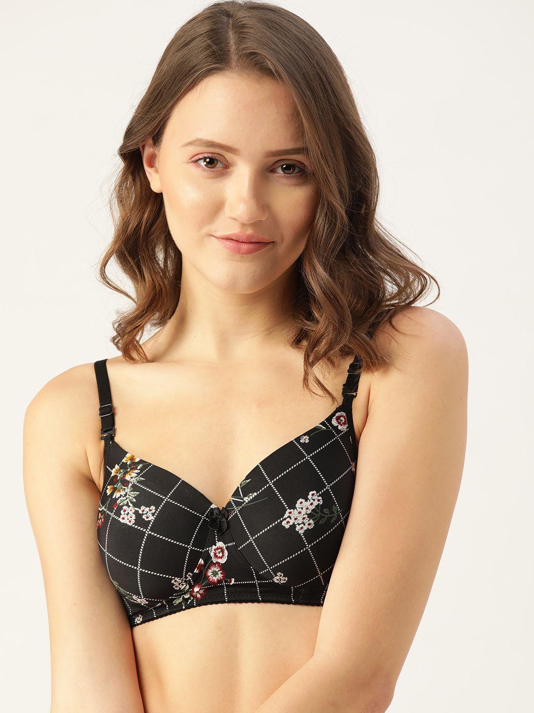 lady lyka black floral t-shirt bra-lightly padded nestle-blk1