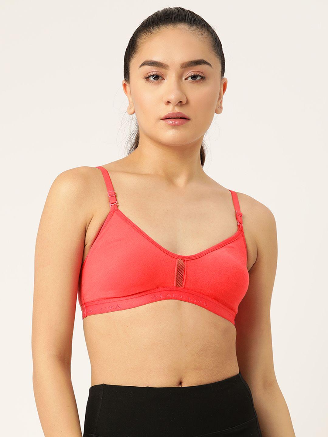 lady lyka coral pink solid workout bra - non-padded