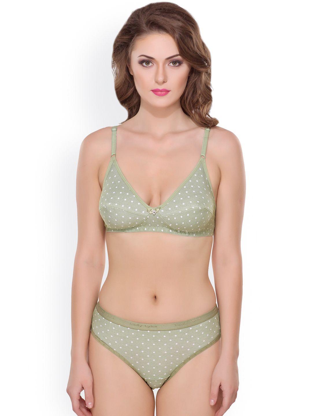 lady lyka green polka dot print lingerie set