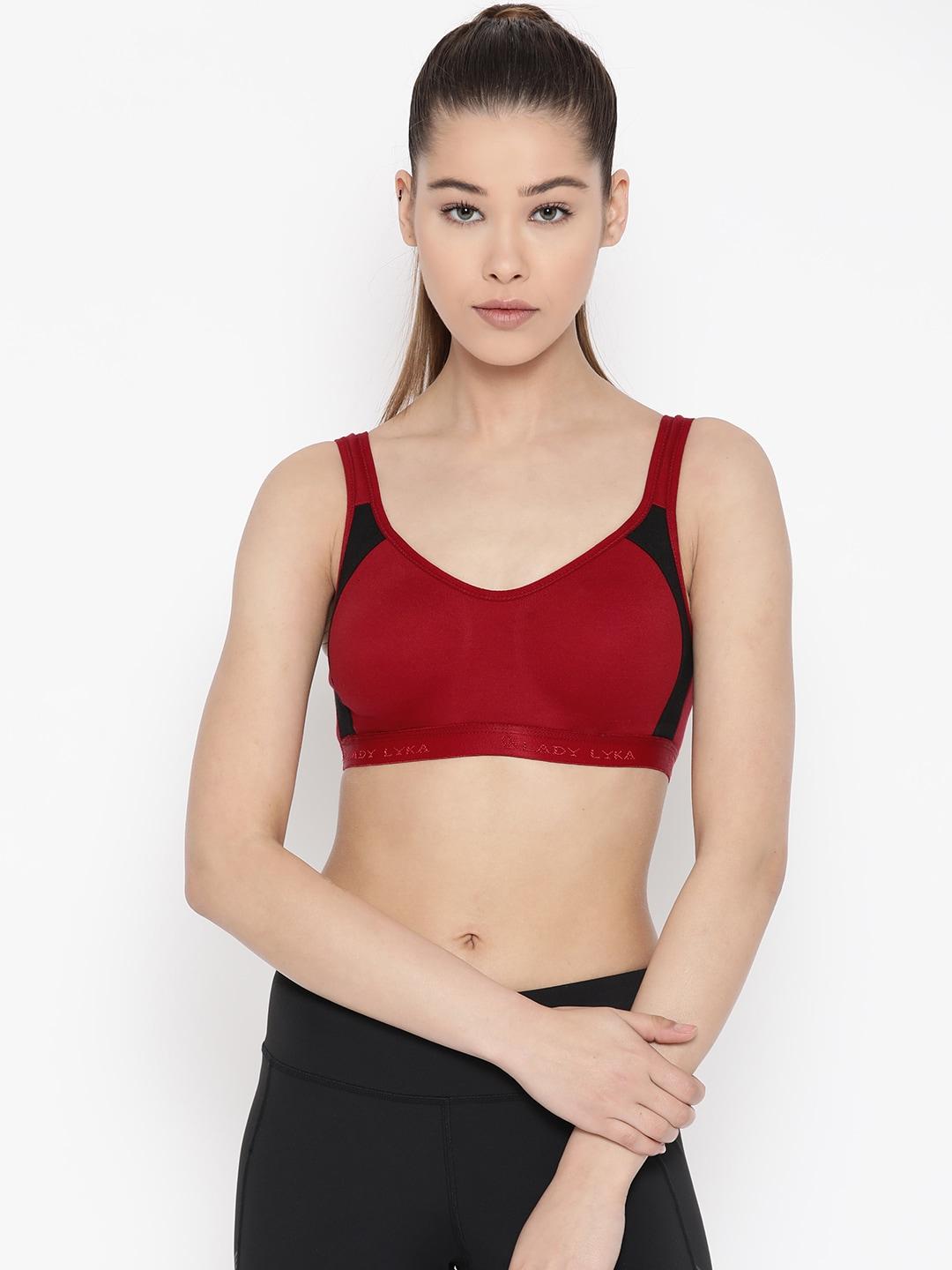 lady lyka maroon solid non-wired non padded sports bra