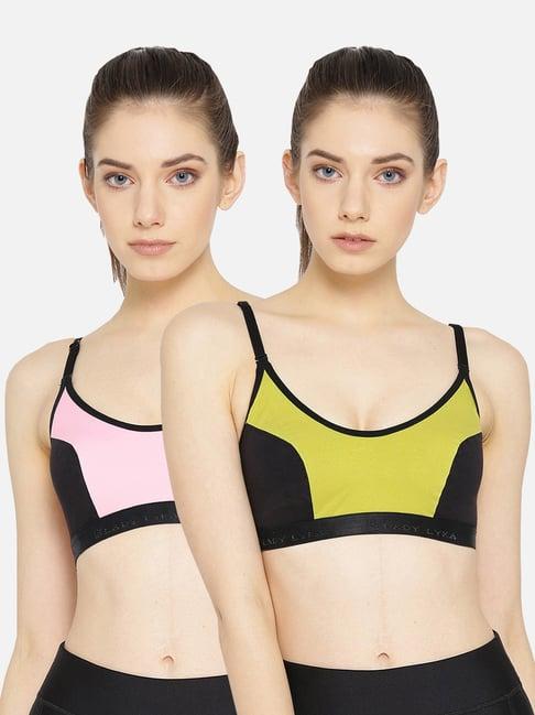 lady lyka multicolor non wired non padded sports bra (pack of 2)