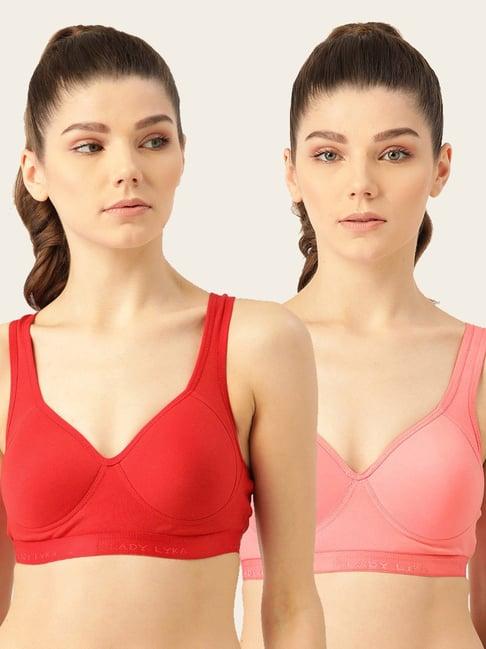 lady lyka multicolor non wired padded sports bra (pack of 2)