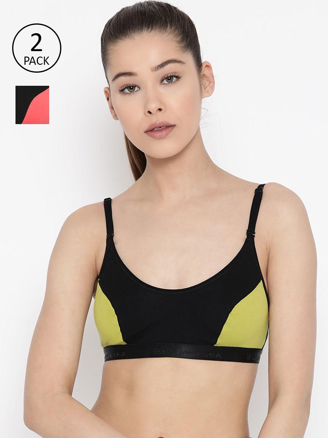 lady lyka pack of 2 colourblocked non-wired non padded sports bras velocity