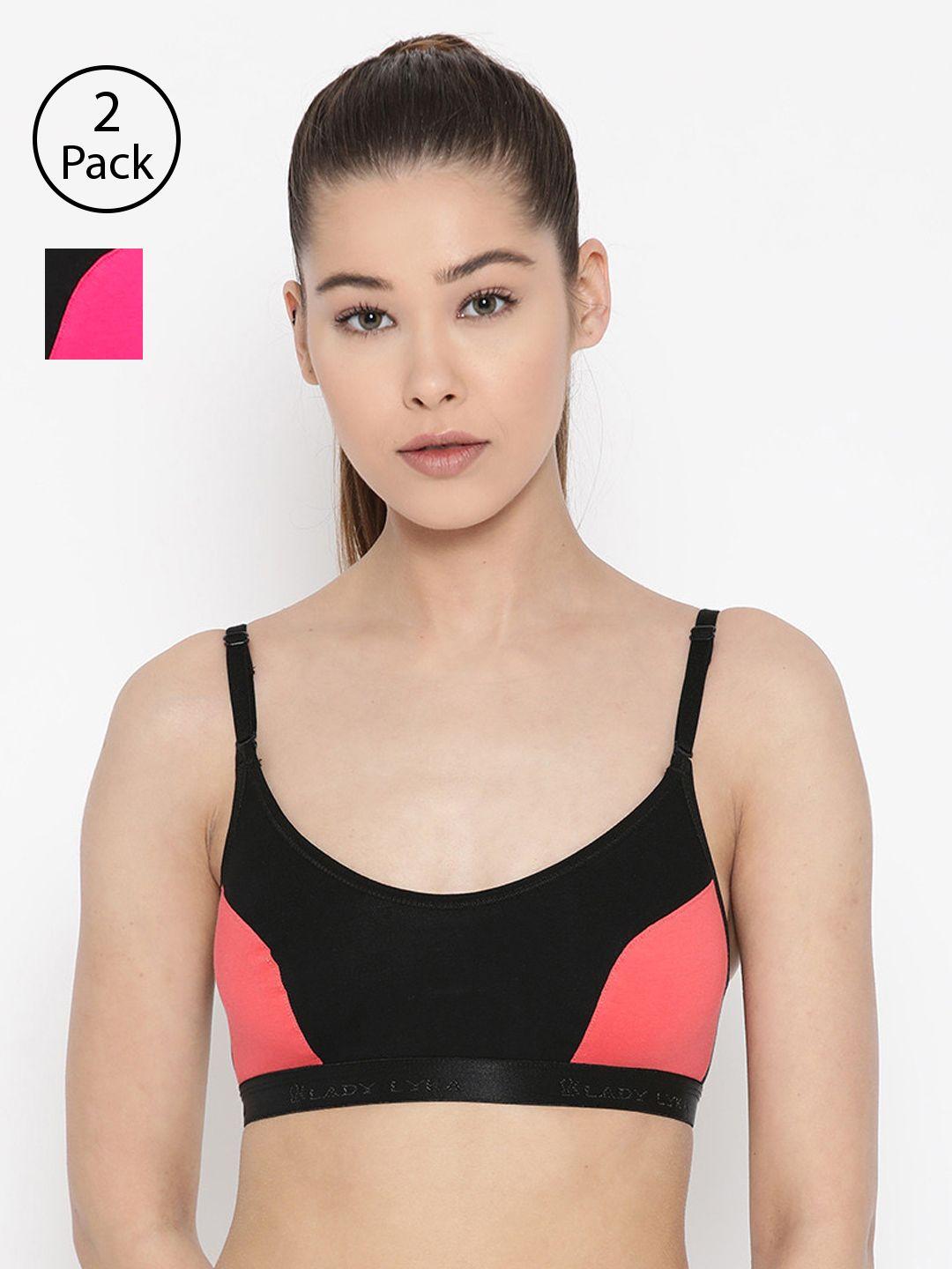 lady lyka pack of 2 colourblocked non-wired non padded sports bras velocity
