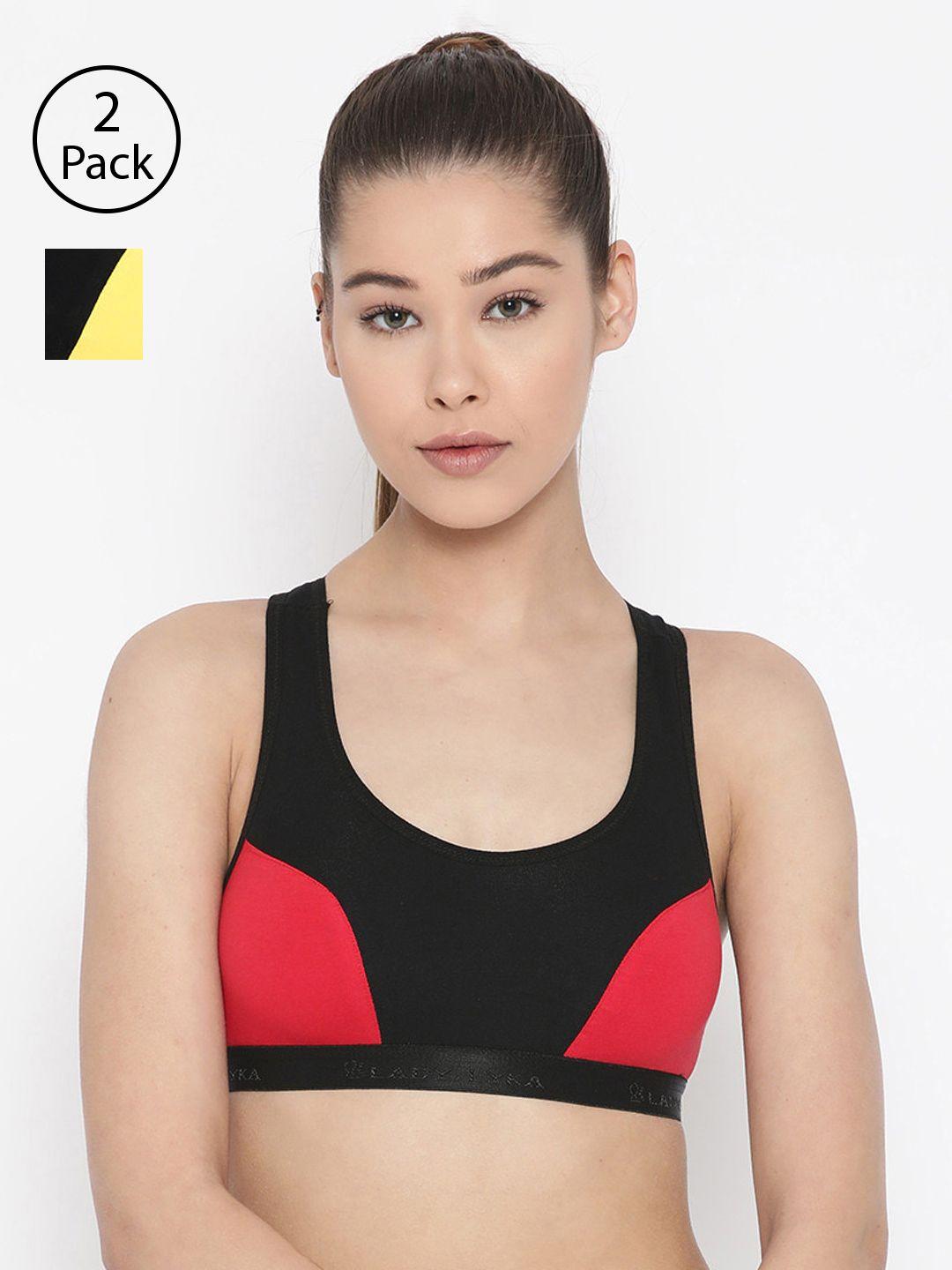 lady lyka pack of 2 colourblocked non-wired non padded sports bras velocity