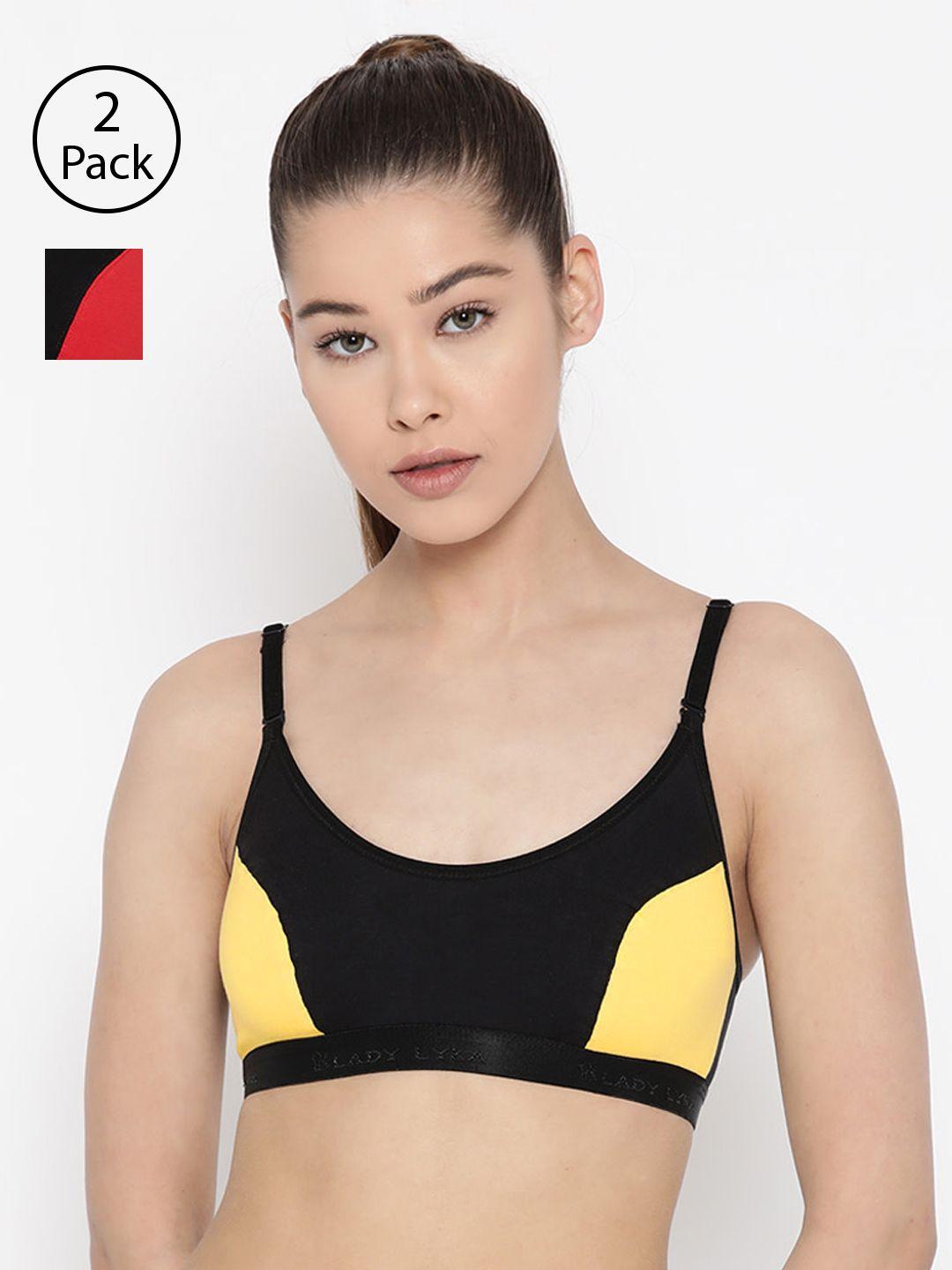 lady lyka pack of 2 colourblocked non-wired non padded sports bras velocity