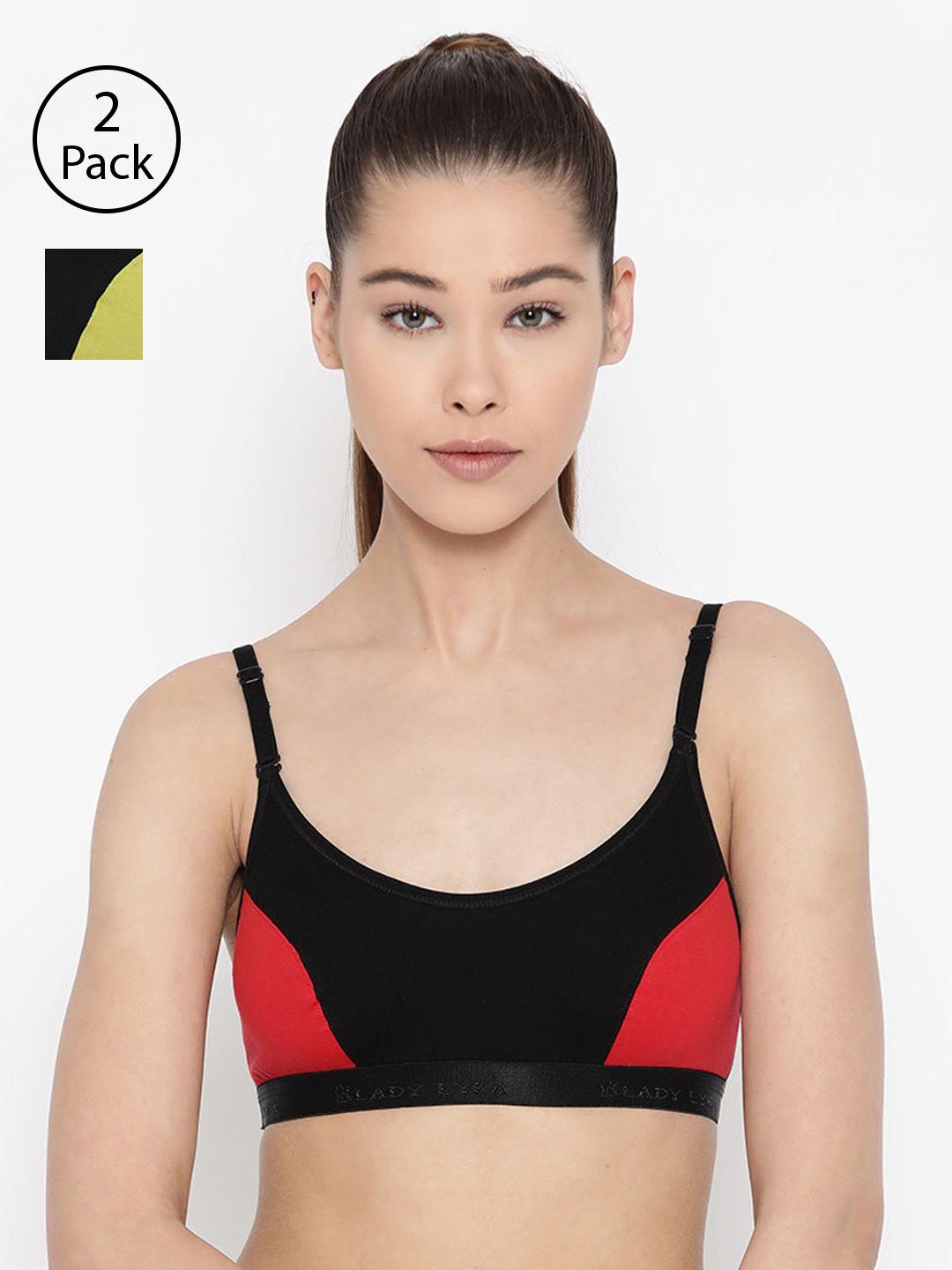 lady lyka pack of 2 colourblocked non-wired non padded sports bras velocity