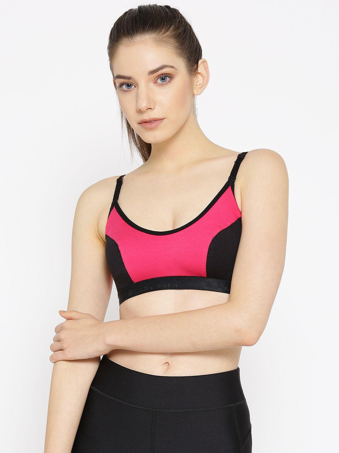lady lyka pink & black colourblocked non-wired non padded sports bra active-sport-