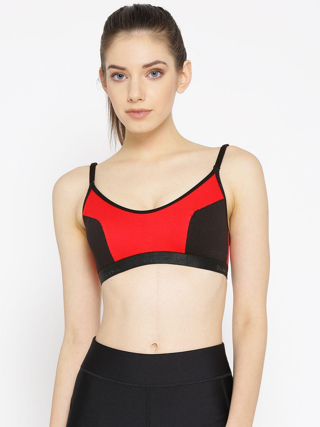 lady lyka red & black colourblocked non-wired non padded sports bra active-sport