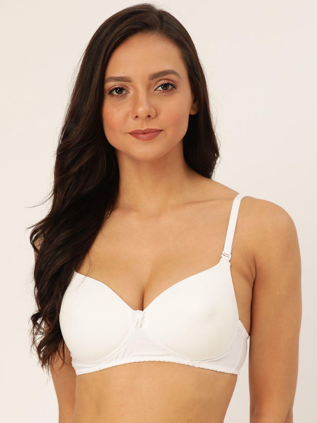 lady lyka white solid non-wired lightly padded t-shirt bra aqua