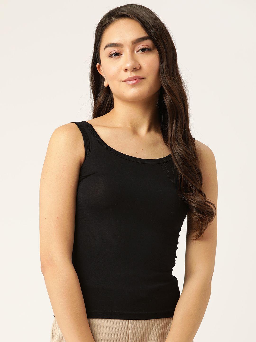 lady lyka women black solid cotton camisole