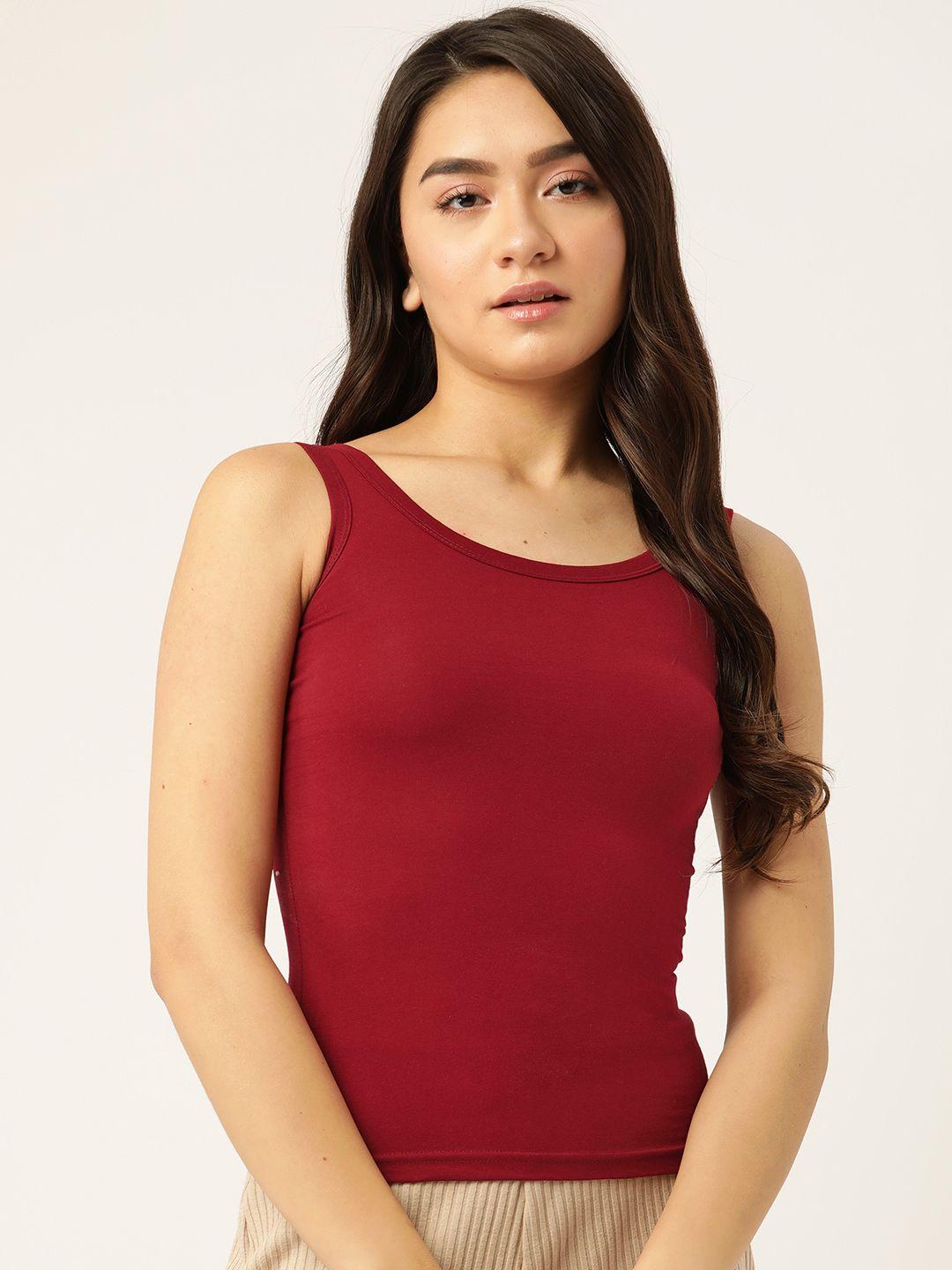 lady lyka women maroon solid cotton camisole