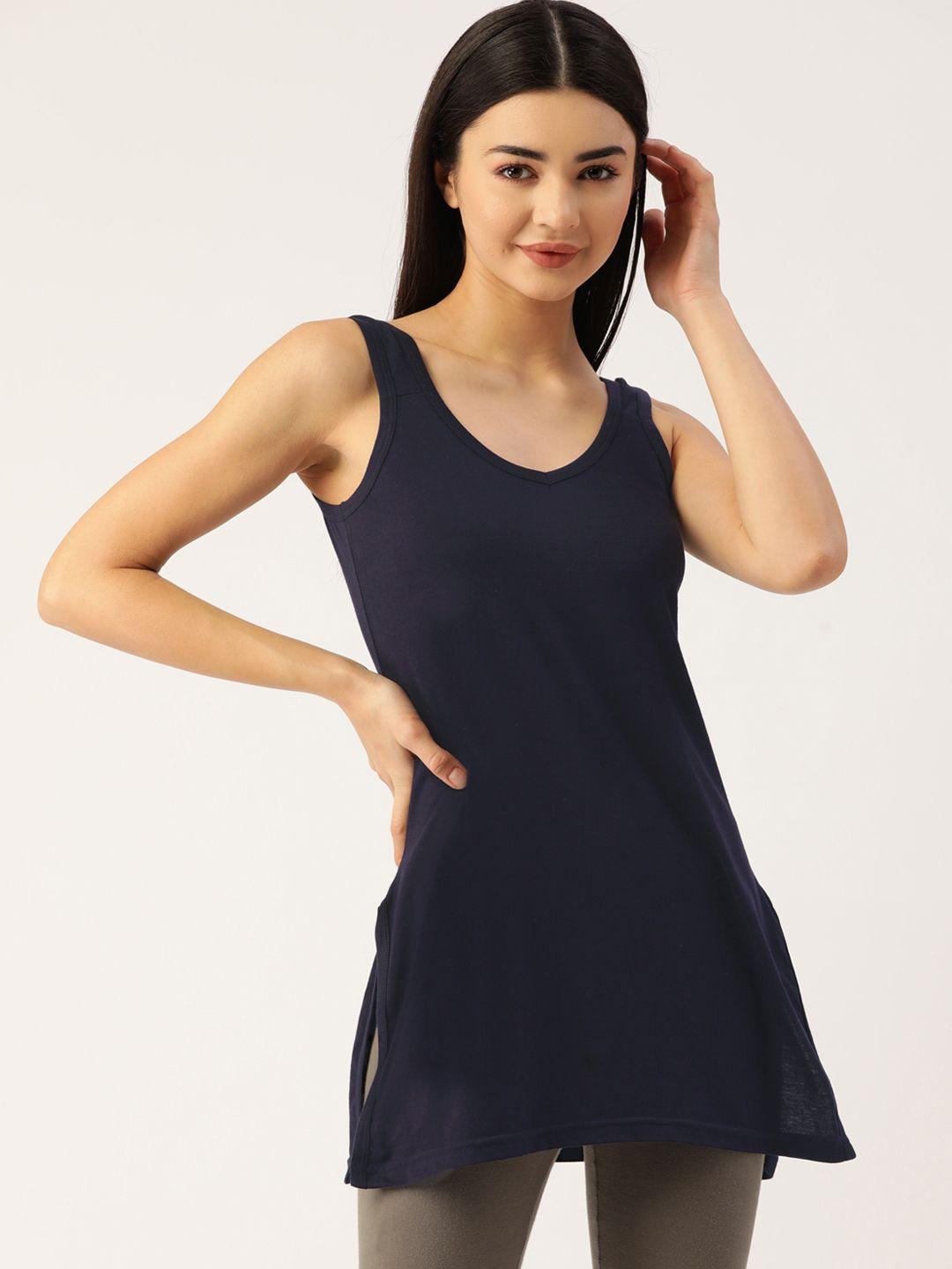 lady lyka women navy blue solid long camisole midislip-blu-blue