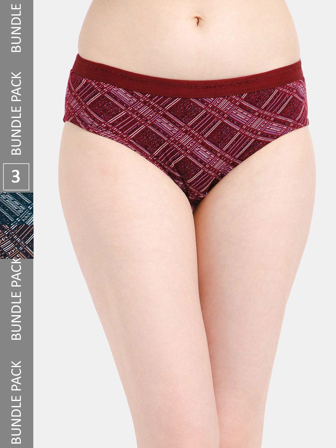 lady lyka women pack of 3 checked cotton hipster briefs