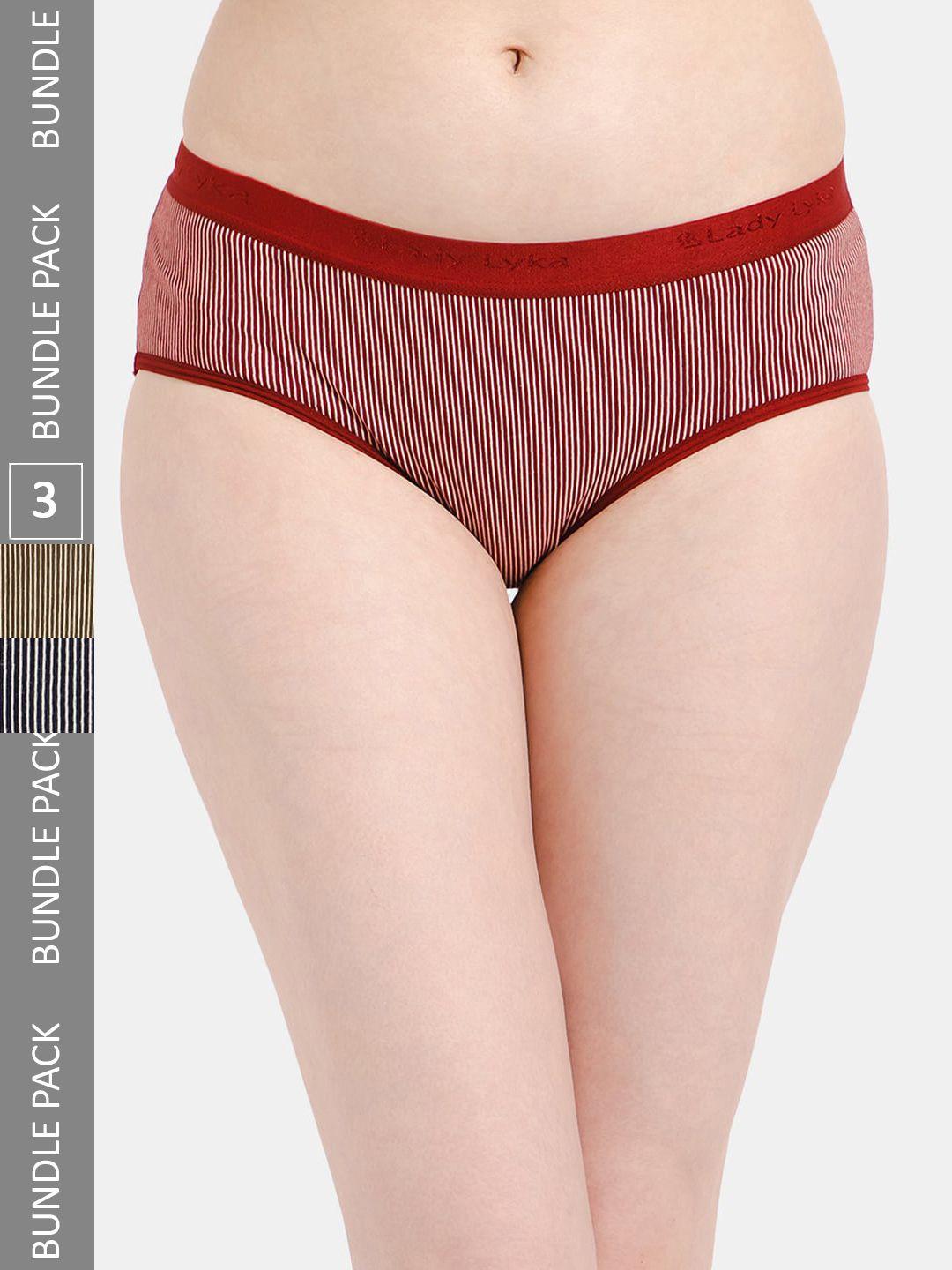 lady lyka women pack of 3 striped cotton hipster briefs