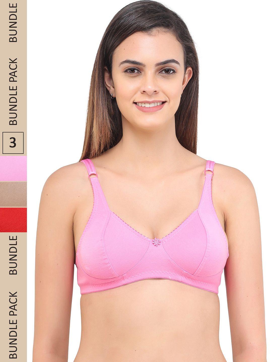 ladyland pack of 3 non padded cotton all day comfort non wired t-shirt bra