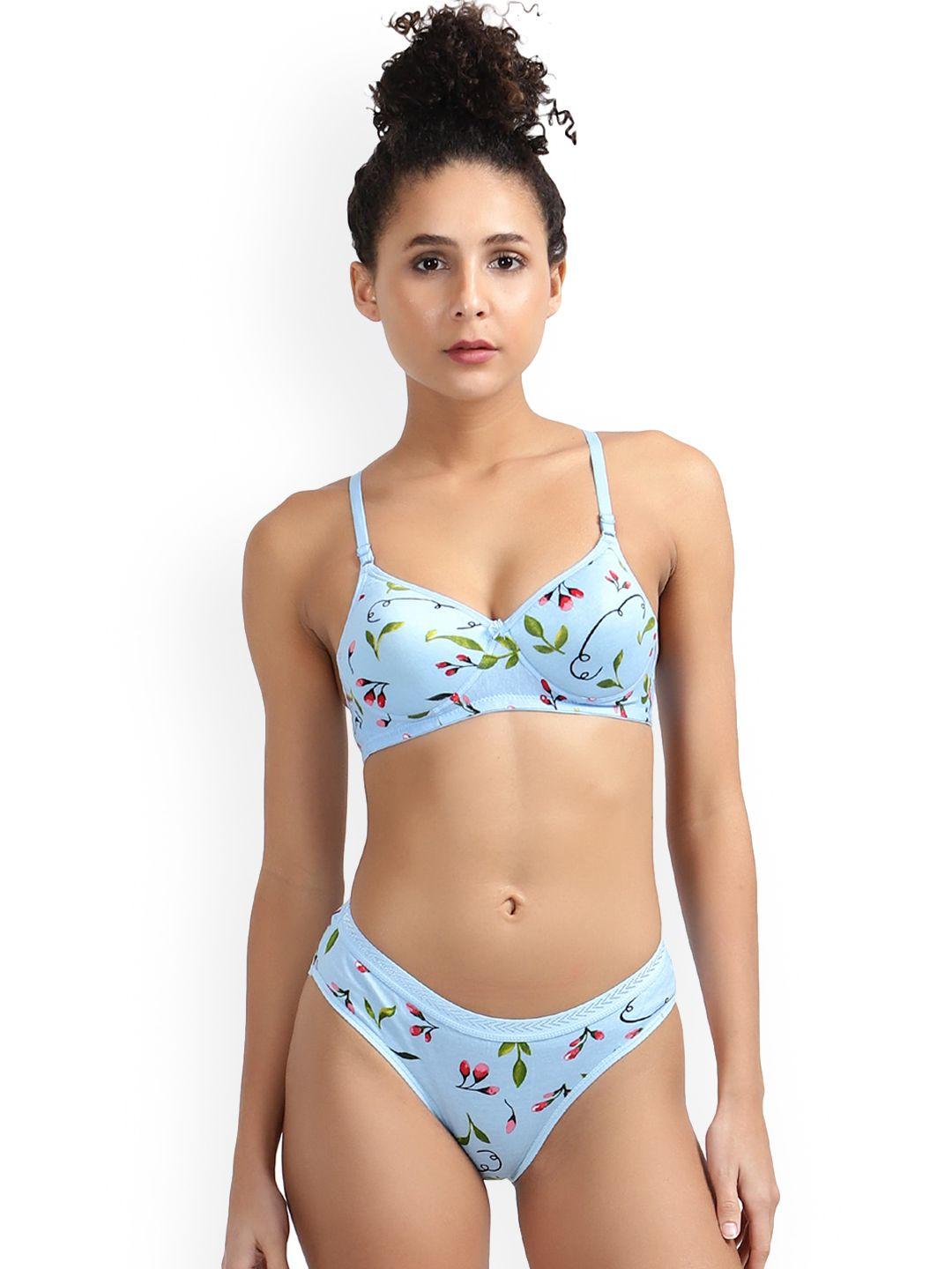 ladyland printed lightly padded cotton lingerie set