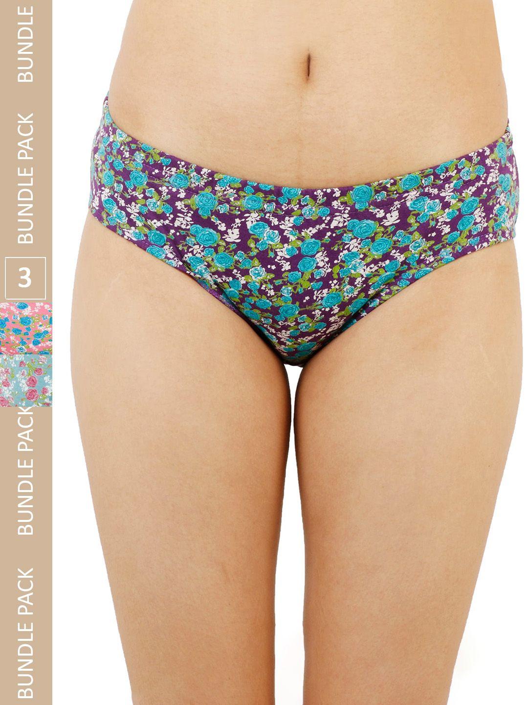 ladyland women pack of 3 assorted floral printed cotton hipster briefs