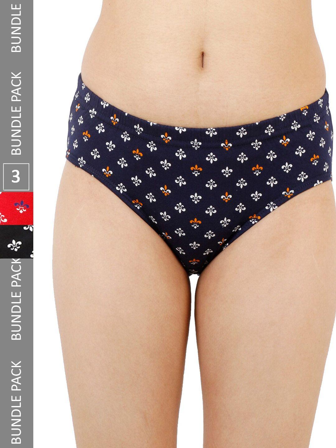 ladyland women pack of 3 assorted floral printed cotton hipster briefs