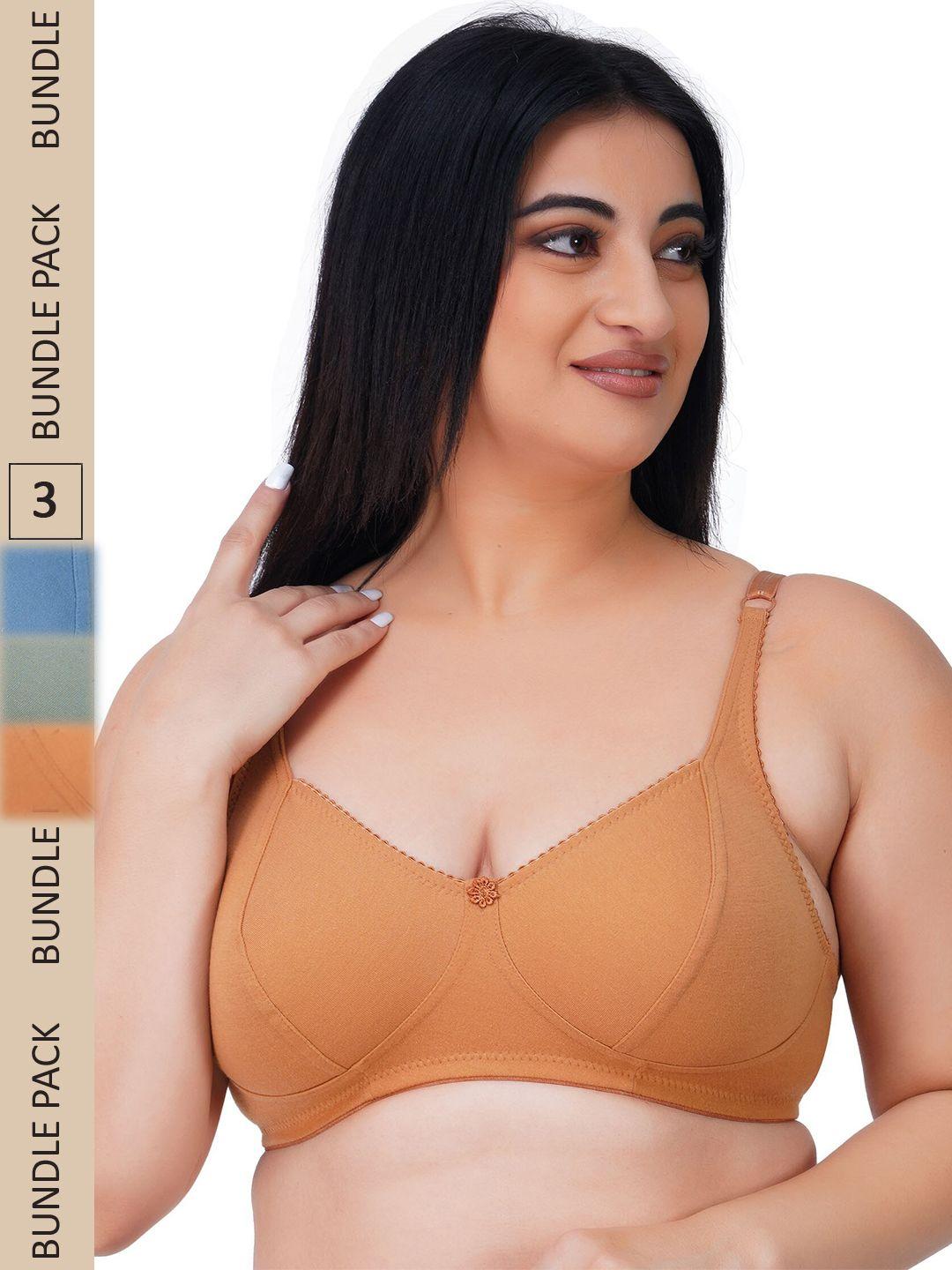 ladyland women plus size pack of 3 assorted cotton t-shirt bra - full coverage