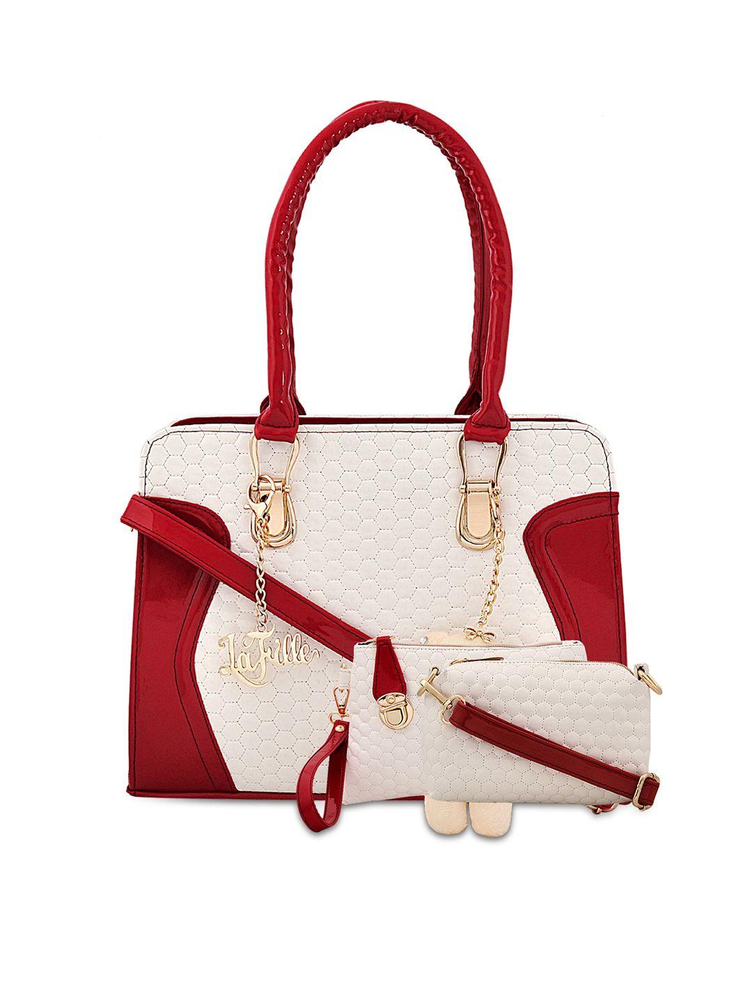 lafille maroon & off-white textured handheld bag