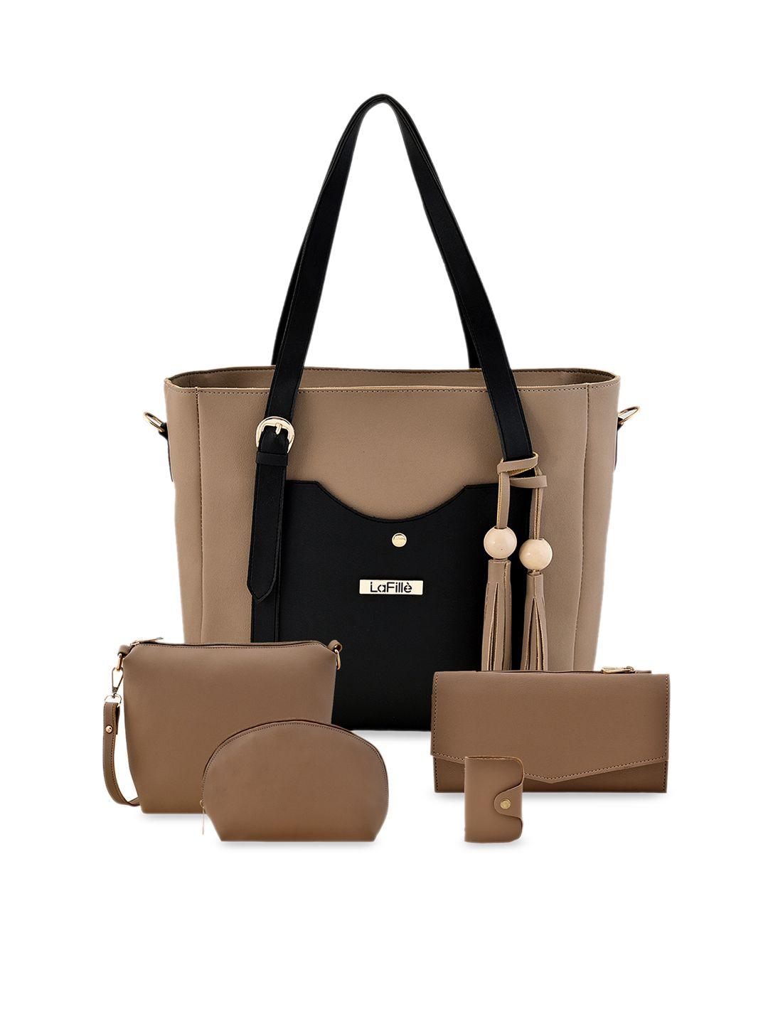 lafille set of 5 beige solid bags