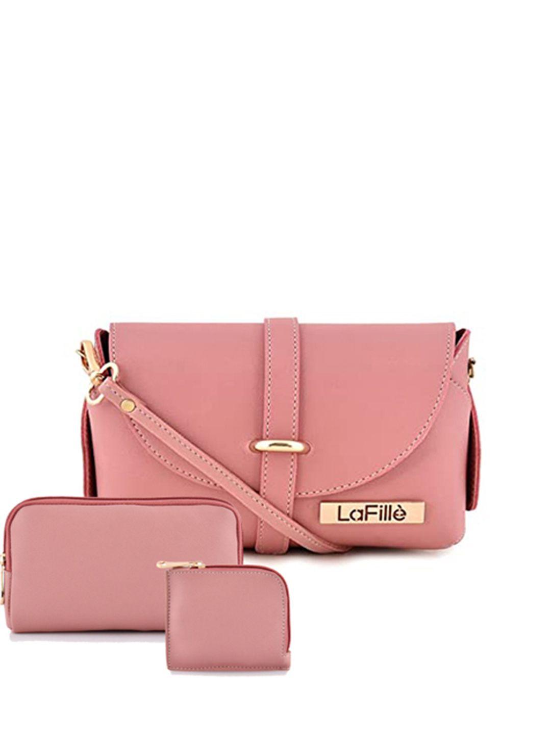 lafille  women pack of 3 pink solid pu purse clutch