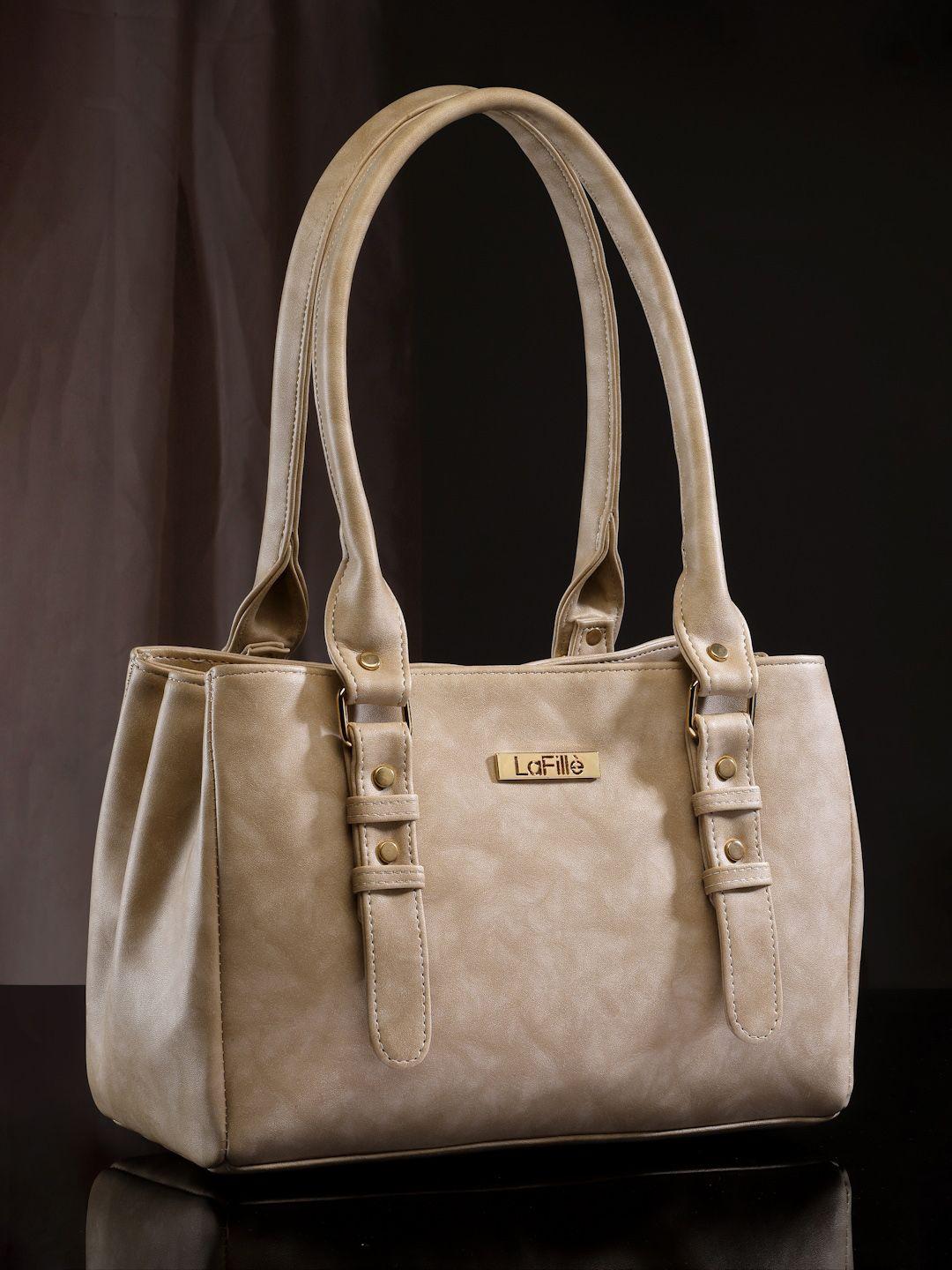 lafille cream-coloured textured pu handheld bag