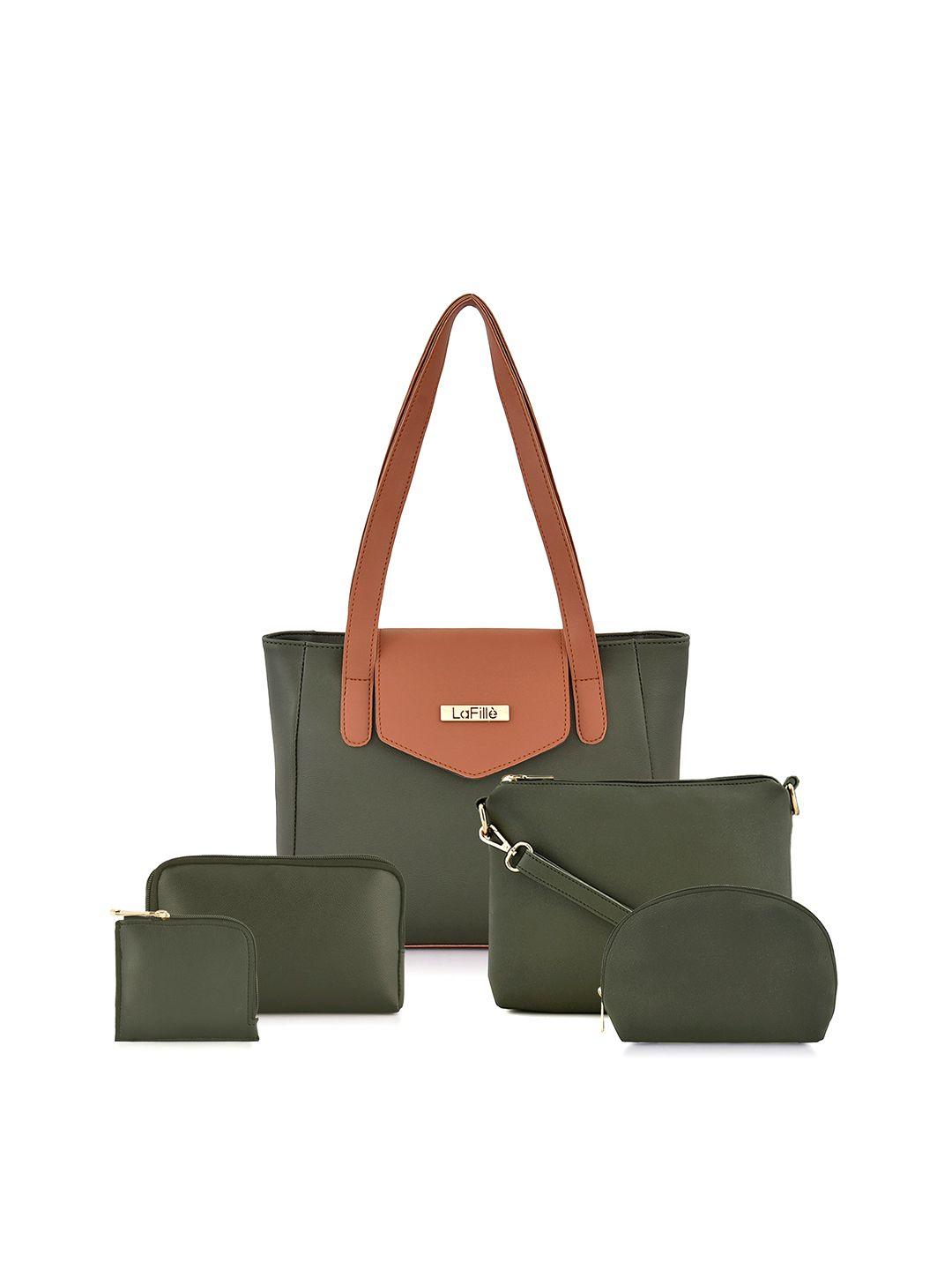lafille green textured pu structured shoulder bag with bow detail