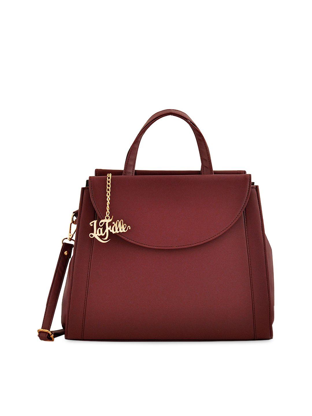 lafille rust brown solid satchel with tab detail