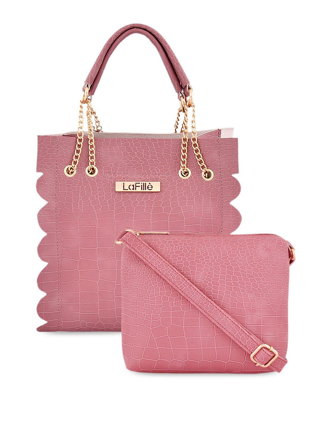 lafille set of 2 textured pu structured handbags