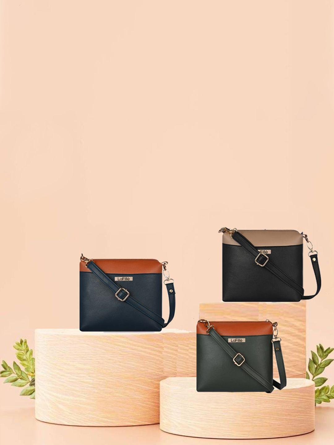 lafille set of 3 colourblocked structured sling bags