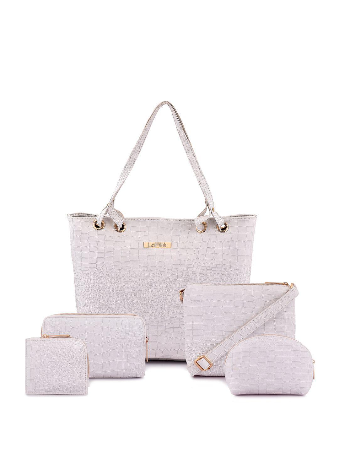 lafille set of 5 textured structured handheld bags
