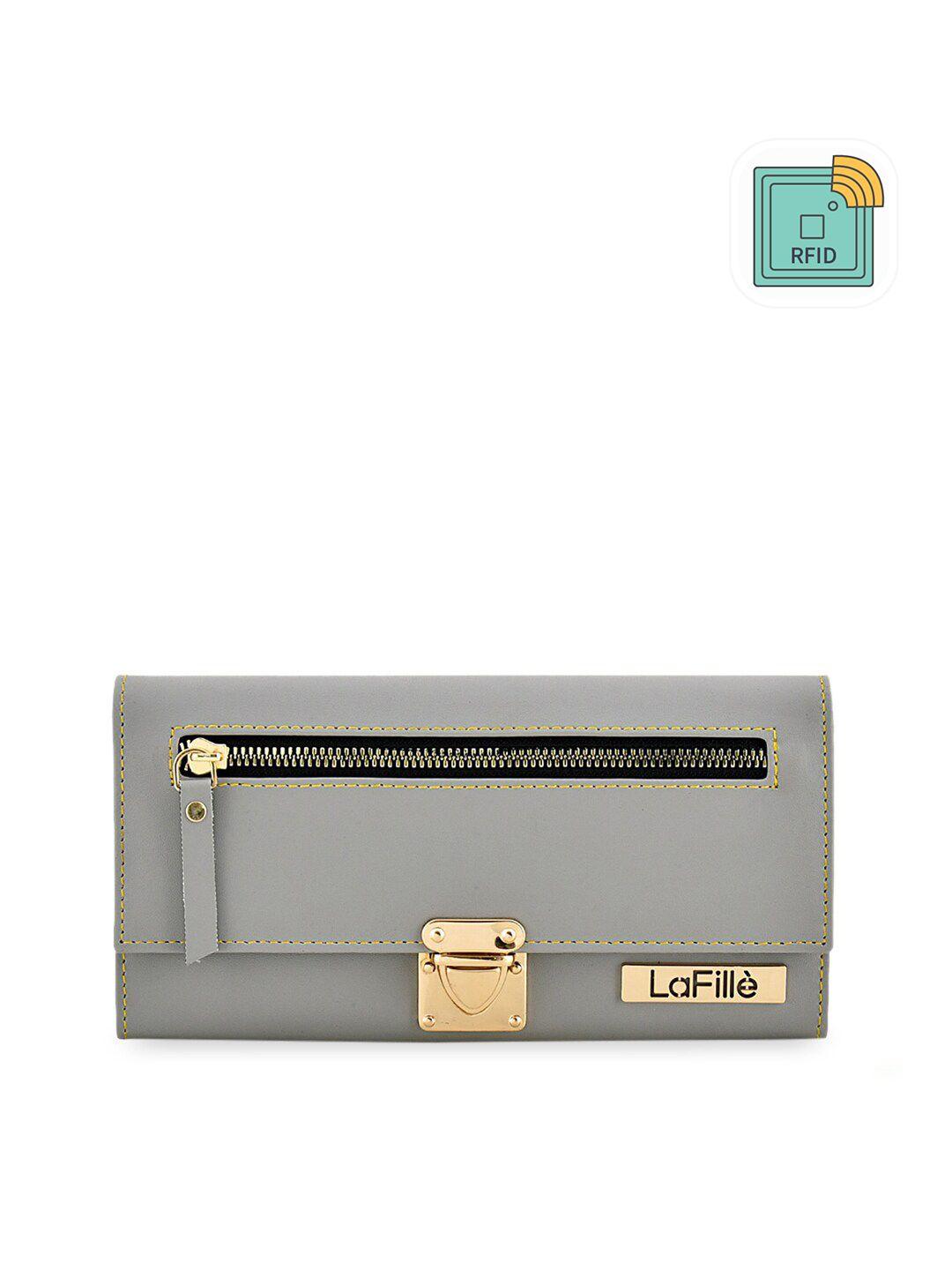 lafille women grey solid envelope wallet