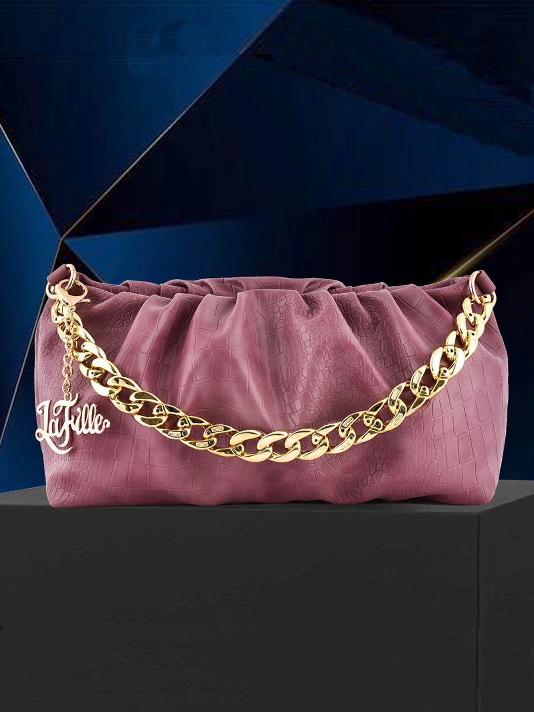 lafille women purple & gold-toned textured purse clutch