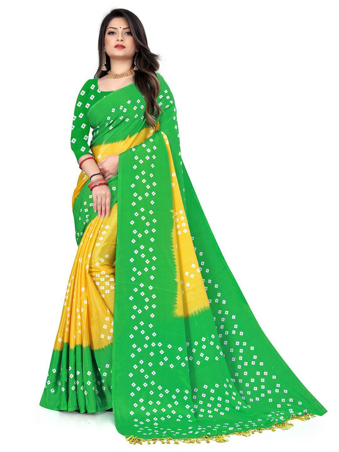 laheja yellow & green silk blend saree