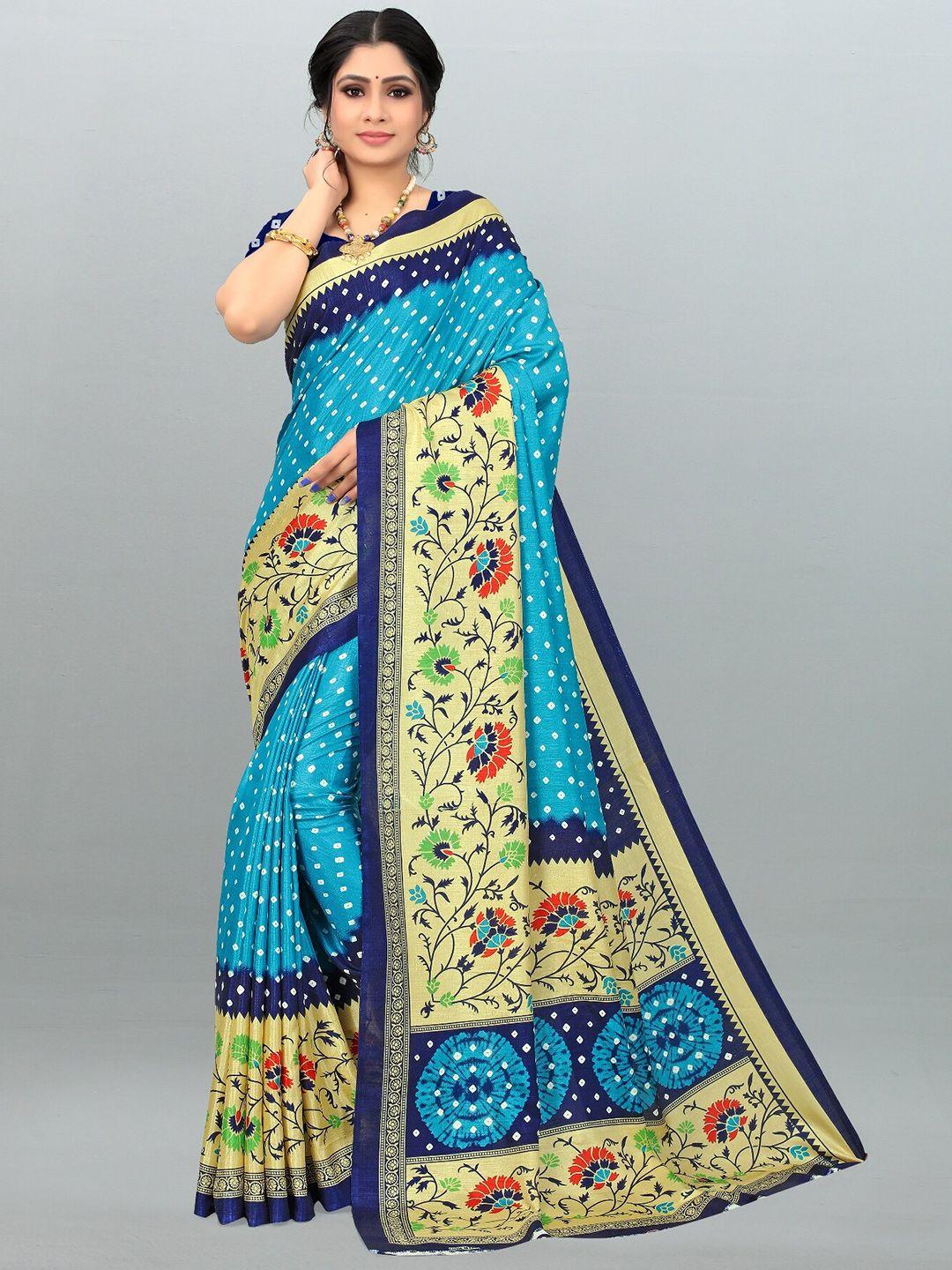 laheja blue & green floral silk blend saree